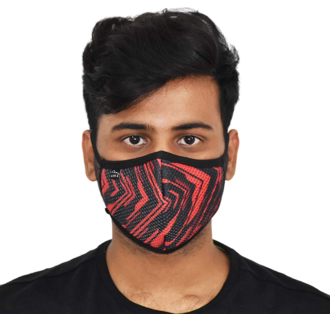 LYNIX Printed Mesh Mask - Reusable Unisex Face Mask with 5-Layer Melt Blown Filtration - SPARTAN RED Ear Loop - Perfect for Outdoor Activities, Travel & Daily Protection
