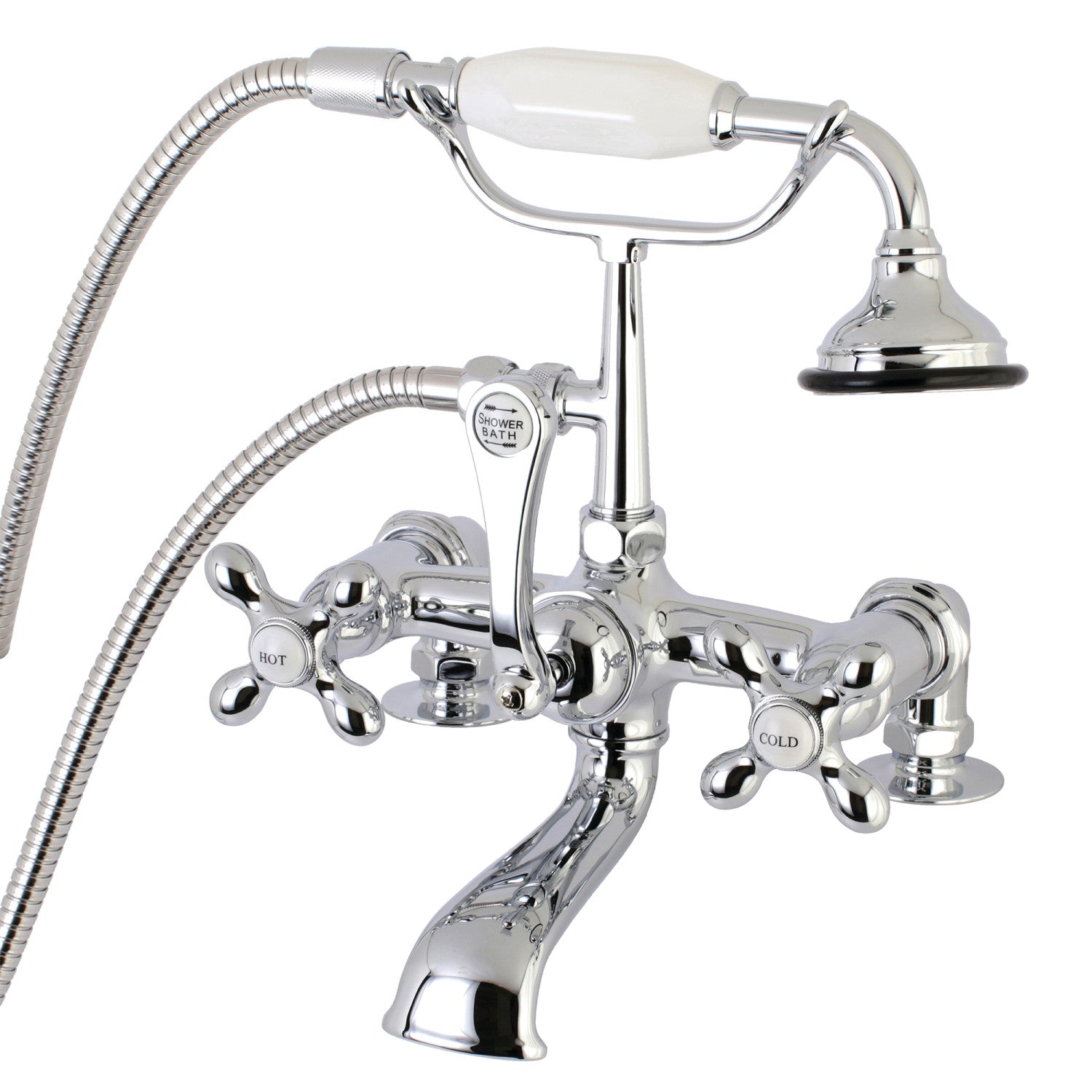 Vintage Clawfoot Tub Faucet with Hand Shower - 3 Handle 2 Hole Deck Mount Bathroom Fixture in Polished Chrome - Perfect for Classic & Antique Style Bathrooms