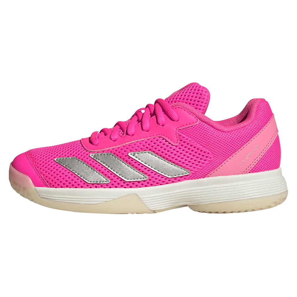 **Juniors' Courtflash Tennis Shoes - Lightweight & Breathable for Women & Girls - Lucid Pink & Silver Metallic - Perfect for Tennis, Running & Casual Wear**