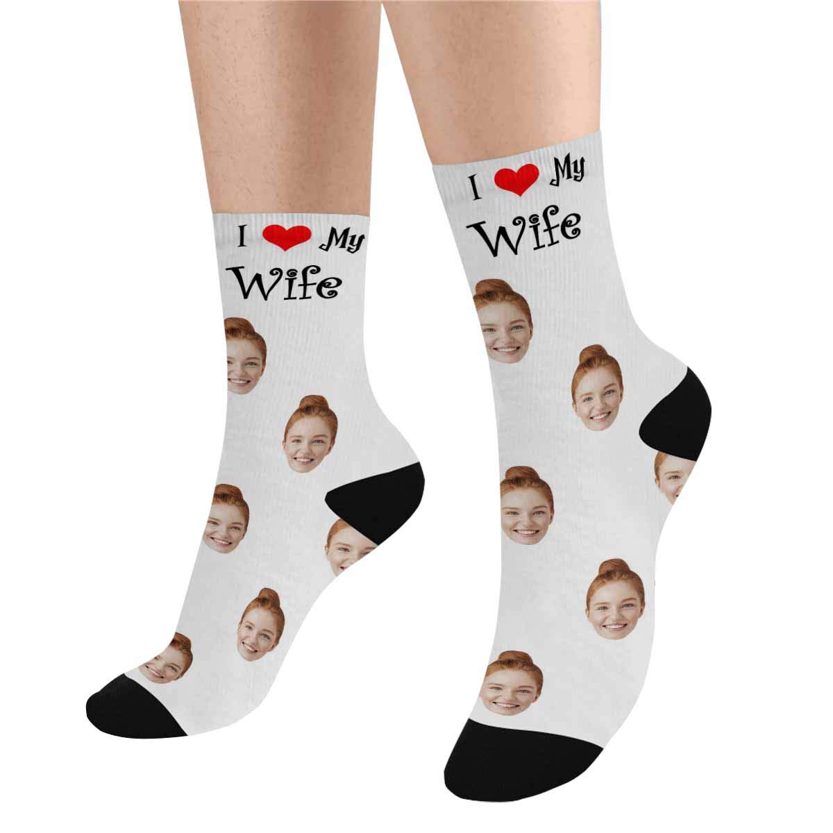 Custom Personalized Face Socks for Men - I Love My Wife Couple Gift - Valentine's Day Present for Him - Perfect for Anniversaries, Romantic Gifts & Special Occasions