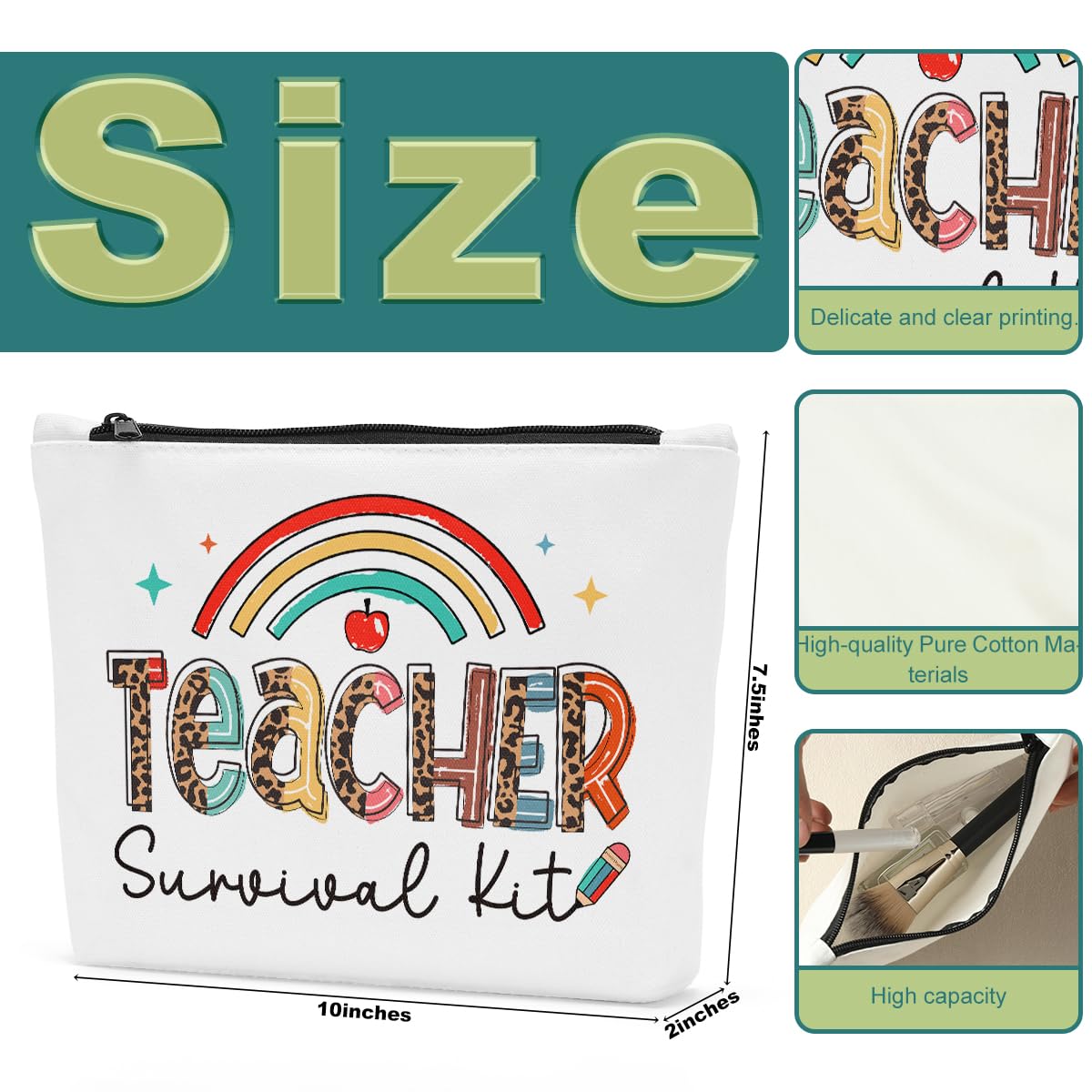 **Best Teacher Gifts for Women - Cute Makeup Bag (10x7.5x2 inches) - Perfect Teacher Appreciation, Birthday & Thank You Gift - Ideal for School, Classroom & Everyday Use**