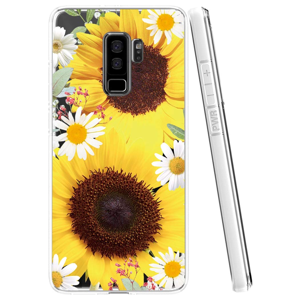 Samsung Galaxy S9 Plus Phone Case - Clear Soft TPU Shockproof Protective Cover for Women & Girls | Trendy Sunflower Design | Perfect for Everyday Use, Work & Travel