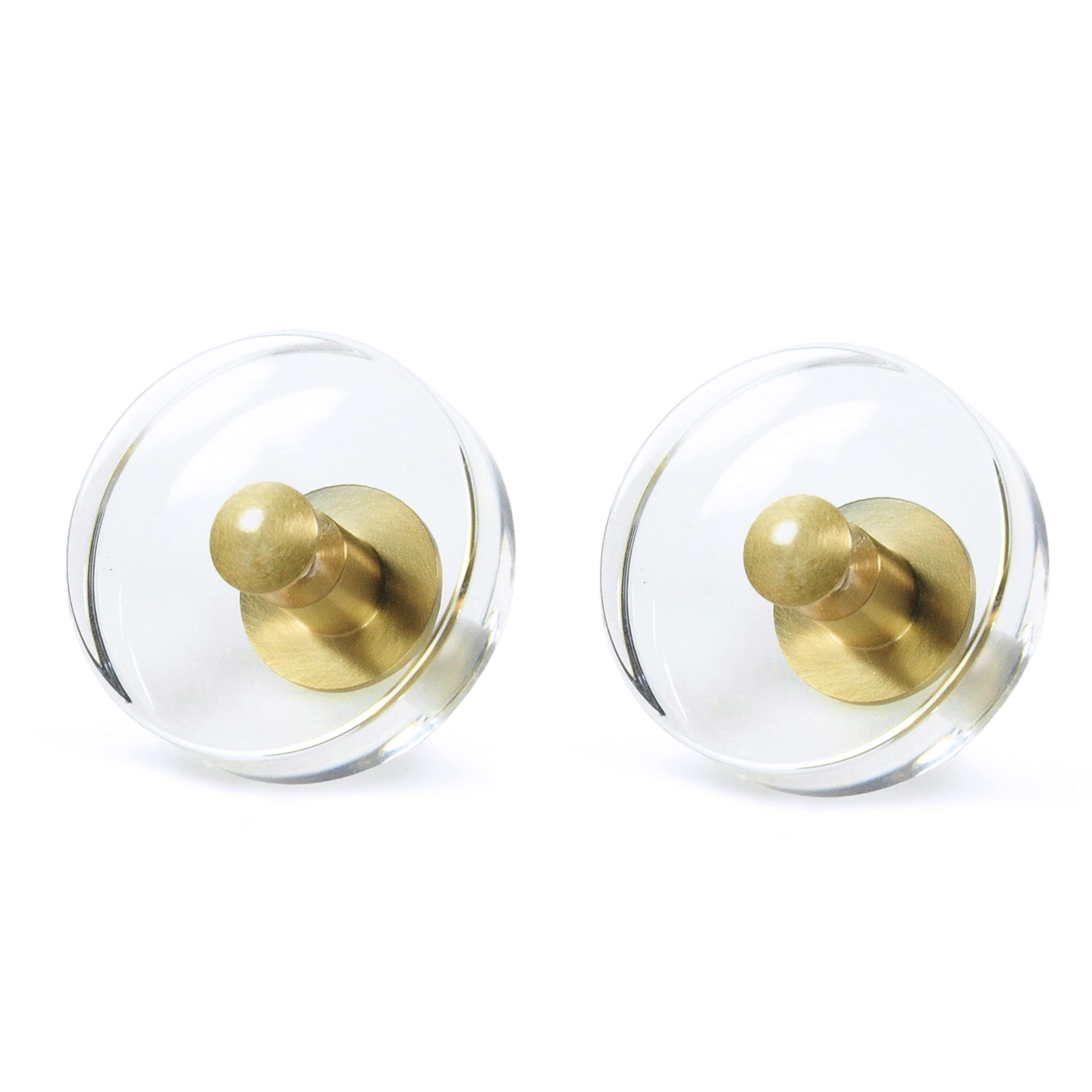 JEREVER 2 Pack Crystal Brass Drawer Pulls - Clear Acrylic Knobs for Wardrobe Dresser Kitchen Cabinets