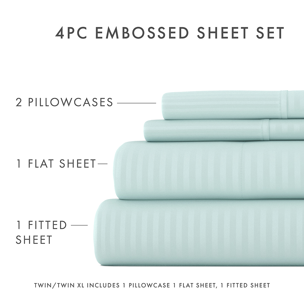 Premium Striped Embossed 4-Piece Sheet Set - Soft Breathable Bedding for Queen/King Size - Perfect for Master Bedroom, Guest Room & Dorm Comfort