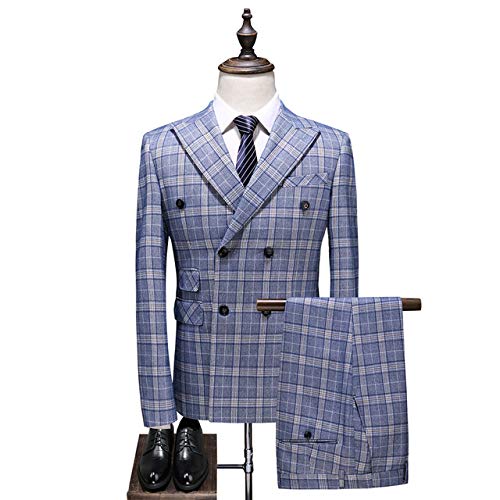 Men's 3-Piece Slim Fit Plaid Tuxedo Suit Set (Blazer, Vest & Pants) for Wedding, Groomsmen & Formal Events - Two Button Double Breasted Business Suit for Prom, Office & Special Occasions