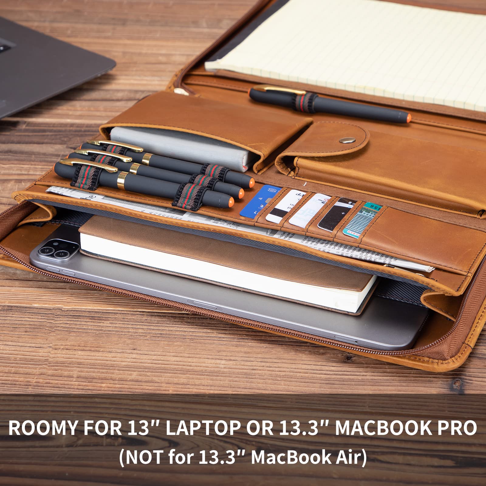 Premium Genuine Leather Portfolio with Zippered Front Pocket - Professional 8.5