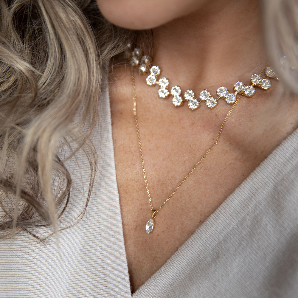Elegant Petite Navette Crystal Necklace for Women – Perfect for Weddings, Parties & Everyday Wear