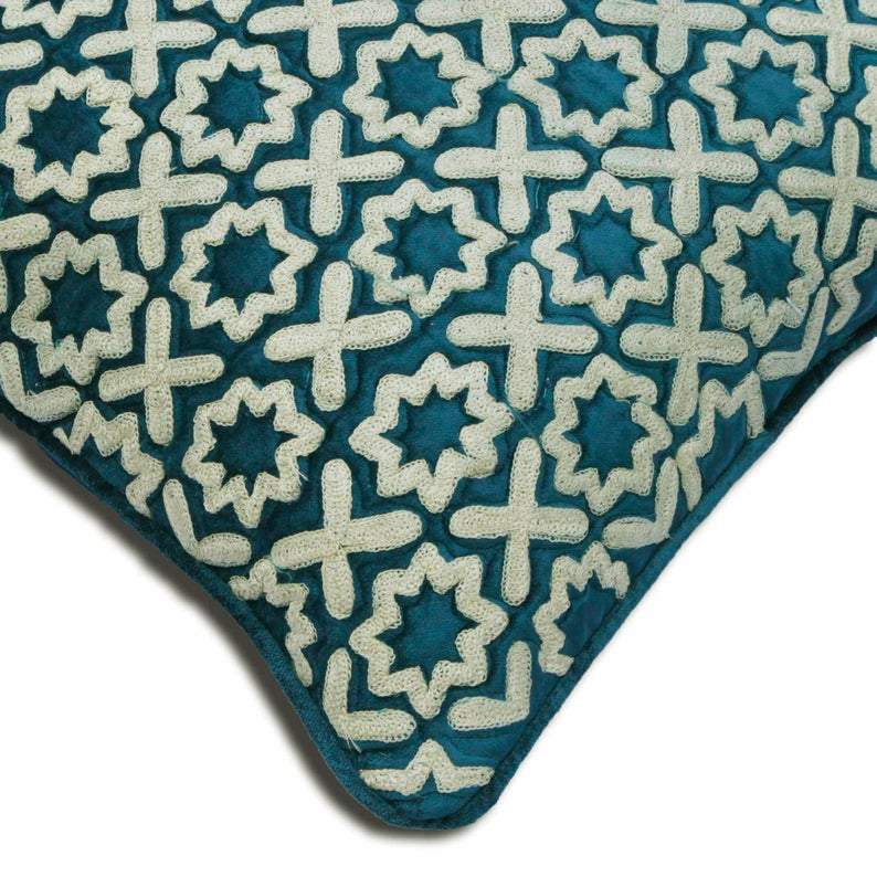 Alston Blue Velvet Decorative Euro Sham Pillow Cover - Luxurious Soft Velvet Bedding for Home Decor | Perfect for Master Bedroom, Guest Room & Living Room Accents