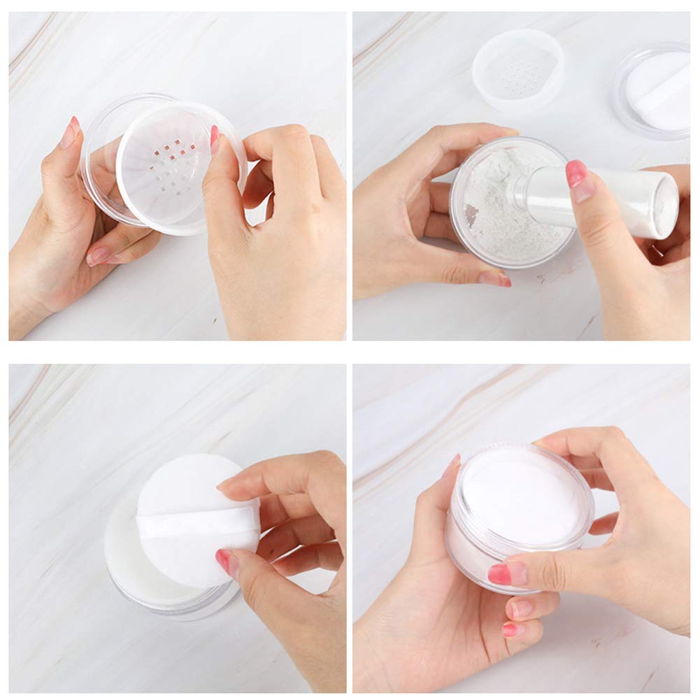 2 Pcs 50g Empty Transparent Loose Powder Case - Refillable Makeup Powder Box with Sifter, Lid & Powder Puff | Portable Cosmetic Container for Travel, Home & Professional Makeup Kit