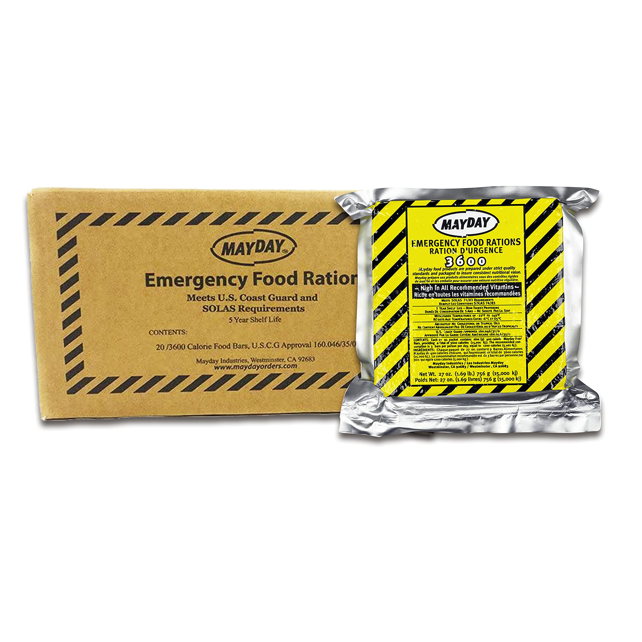 Mayday Food Bars Emergency 3600 Calorie Survival Food Bars (20-Pack) - 39 lbs - Perfect for Disaster Preparedness, Camping & Outdoor Adventures