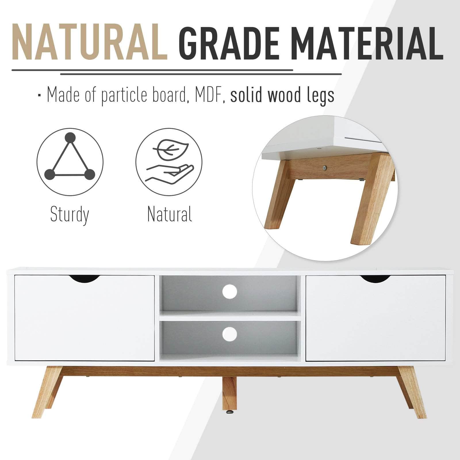 White TV Stand with 2 Cabinets & Shelves - Modern Entertainment Center for Living Room & Home Theater Setup