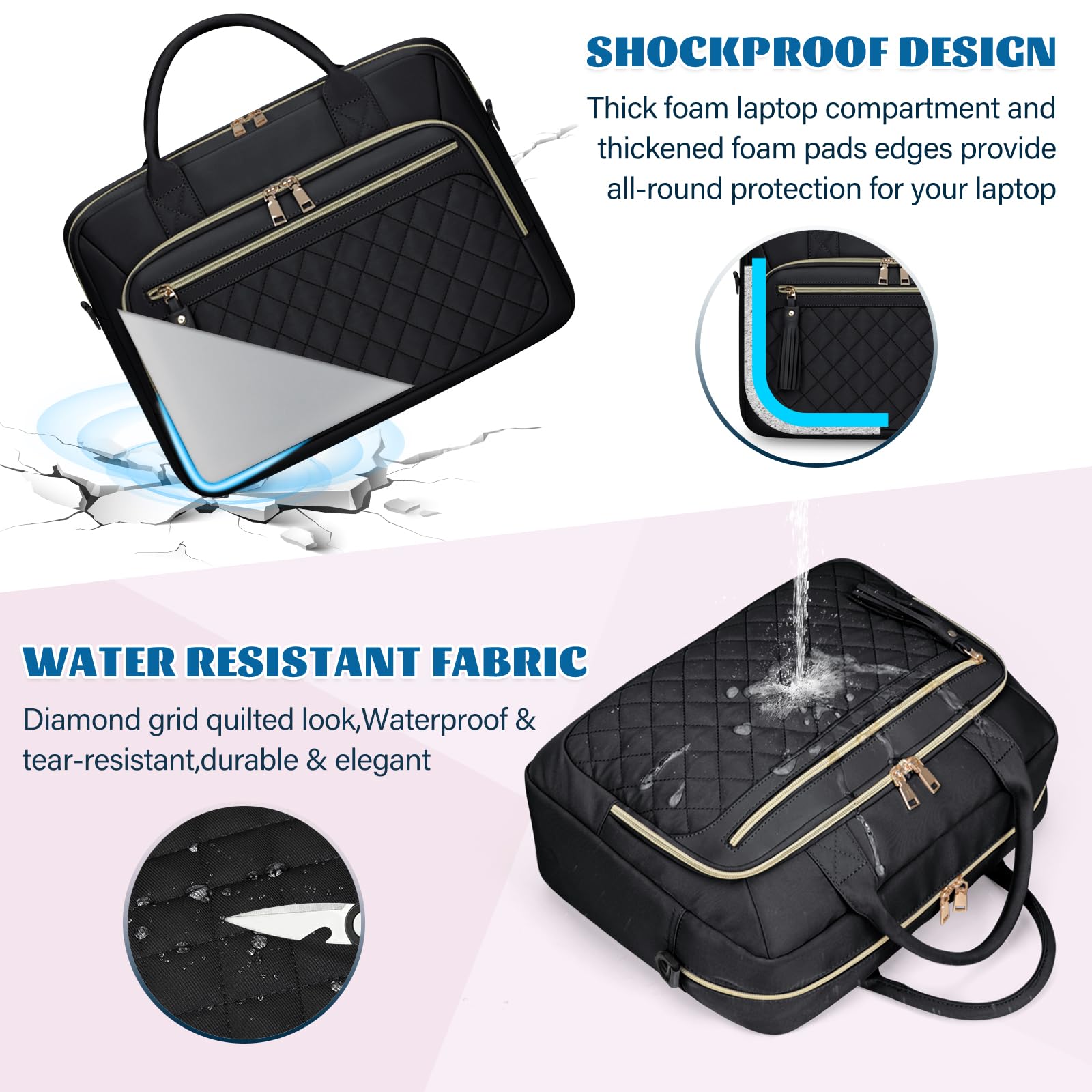 17.3 Inch Waterproof Laptop Bag for Women - Professional Business Briefcase & Large Messenger Bag for Office, Work & College | Durable Computer Case for Commuting, Travel & Daily Use (Black)