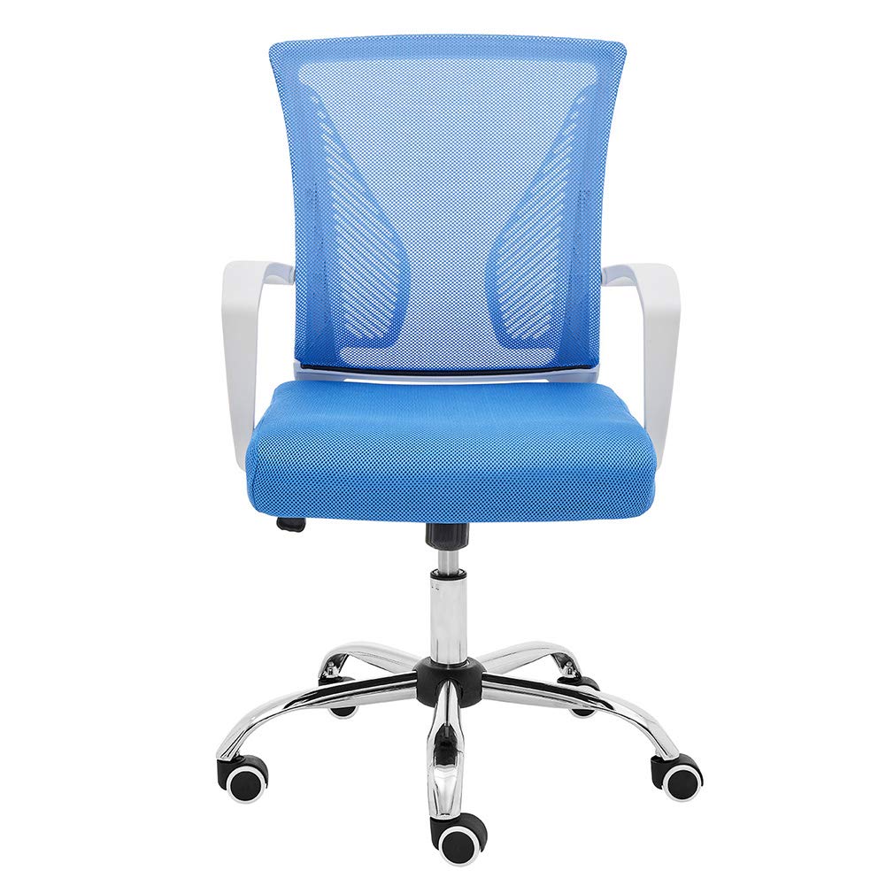 Zuna Mid-Back Office Task Chair - Ergonomic Mesh Back Support Desk Chair with Lumbar Support, White/Blue - Perfect for Home Office and Workspace