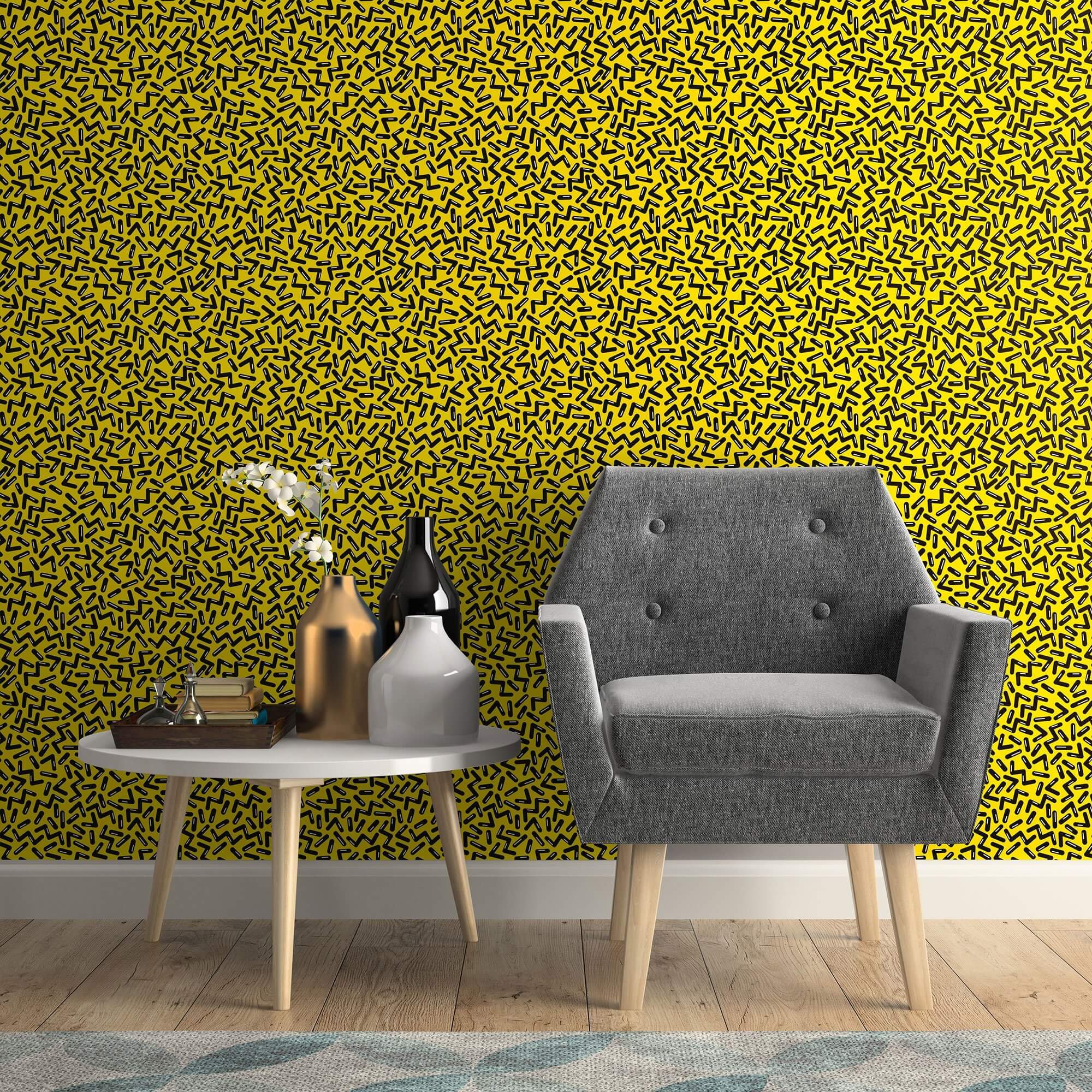 Black and Yellow Geometric Peel and Stick Removable Wallpaper 0590 - Self-Adhesive Decorative Wall Covering for Bedroom, Nursery, or Office Decor