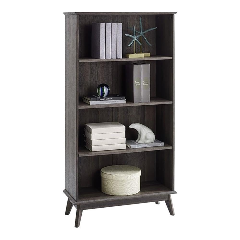 Caffoz Newport Series 5-Tier Wooden Bookcase - Modern Tall Bookshelf & Media Storage Organizer for Living Room & Home Office - Easy Assembly, Sturdy Oak Wood Finish - Perfect for Displaying Books, Decor & Entertainment Systems