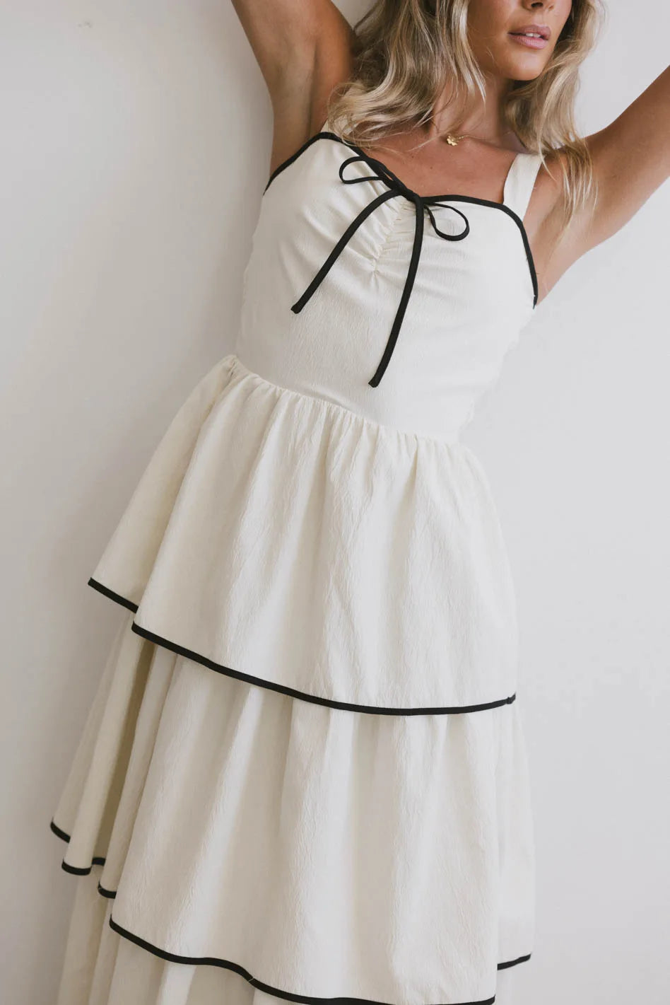 Liza Contrast Trim Dress in Cream | Elegant Women's Party & Evening Gown | Perfect for Weddings, Cocktail Parties & Special Occasions