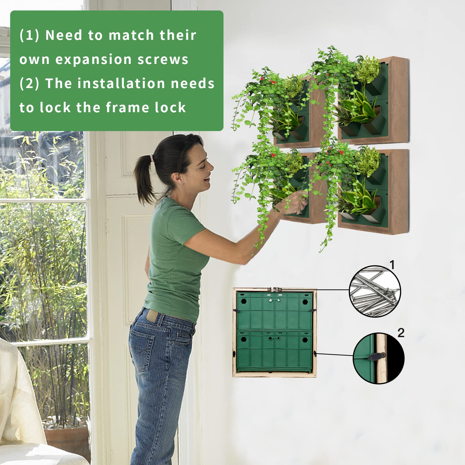 Vertical Wall Planter with 4 Self-Watering Pots - Indoor Wooden Frame Living Wall Planter for Home & Office Decor - No Screws Needed - Perfect for Small Spaces, Balconies & Urban Gardening
