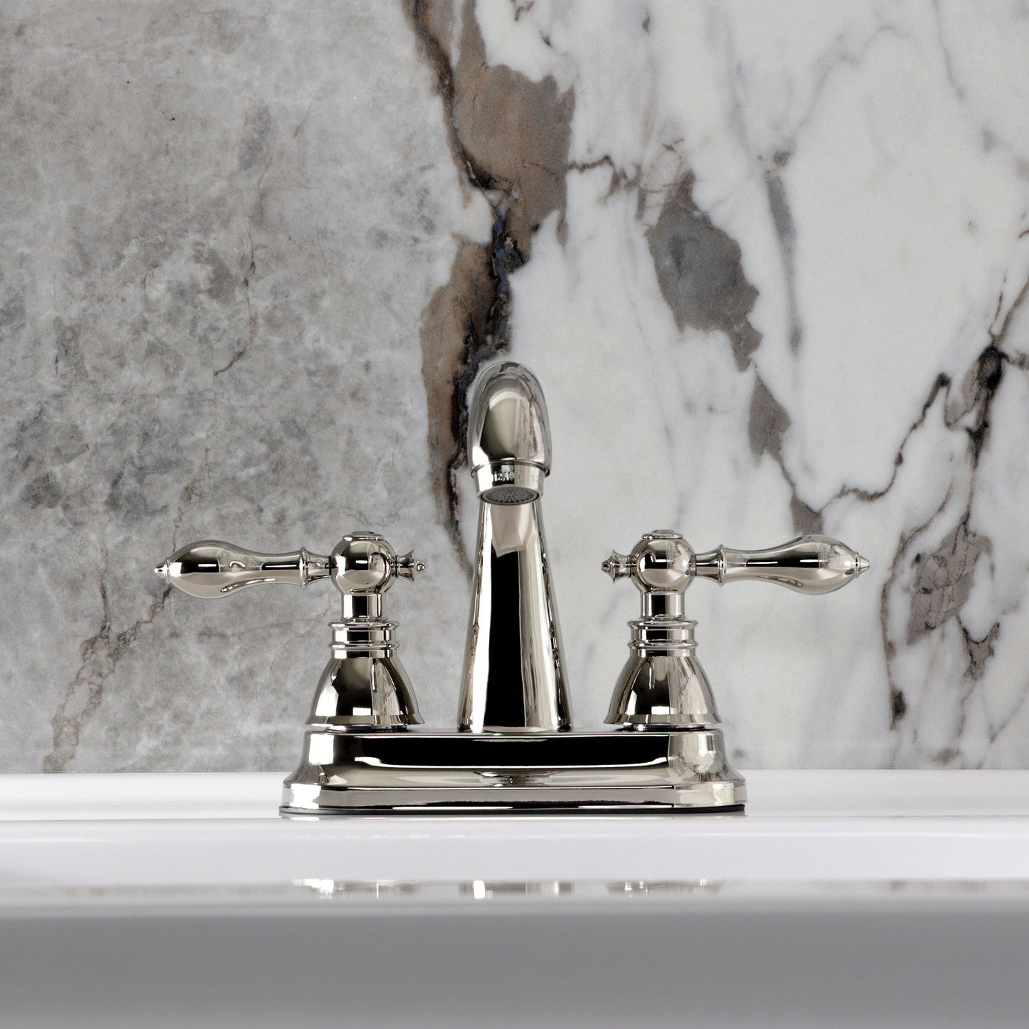 FSY5619ACL Polished Nickel 4-Inch Centerset Bathroom Faucet - Double Handle Deck Mount with Pop-Up Drain - Classic American Design for Bathroom & Powder Room Sink