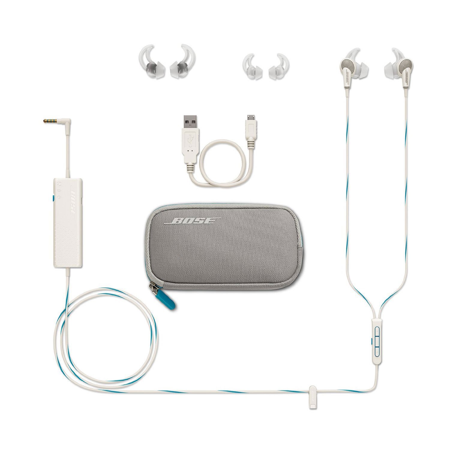 Bose QuietComfort 20 Noise Cancelling Headphones for iPhone & iPad - Wireless Bluetooth Earbuds with Mic, Comfort Fit & Long Battery Life - Perfect for Travel, Commuting & Office Use (White)