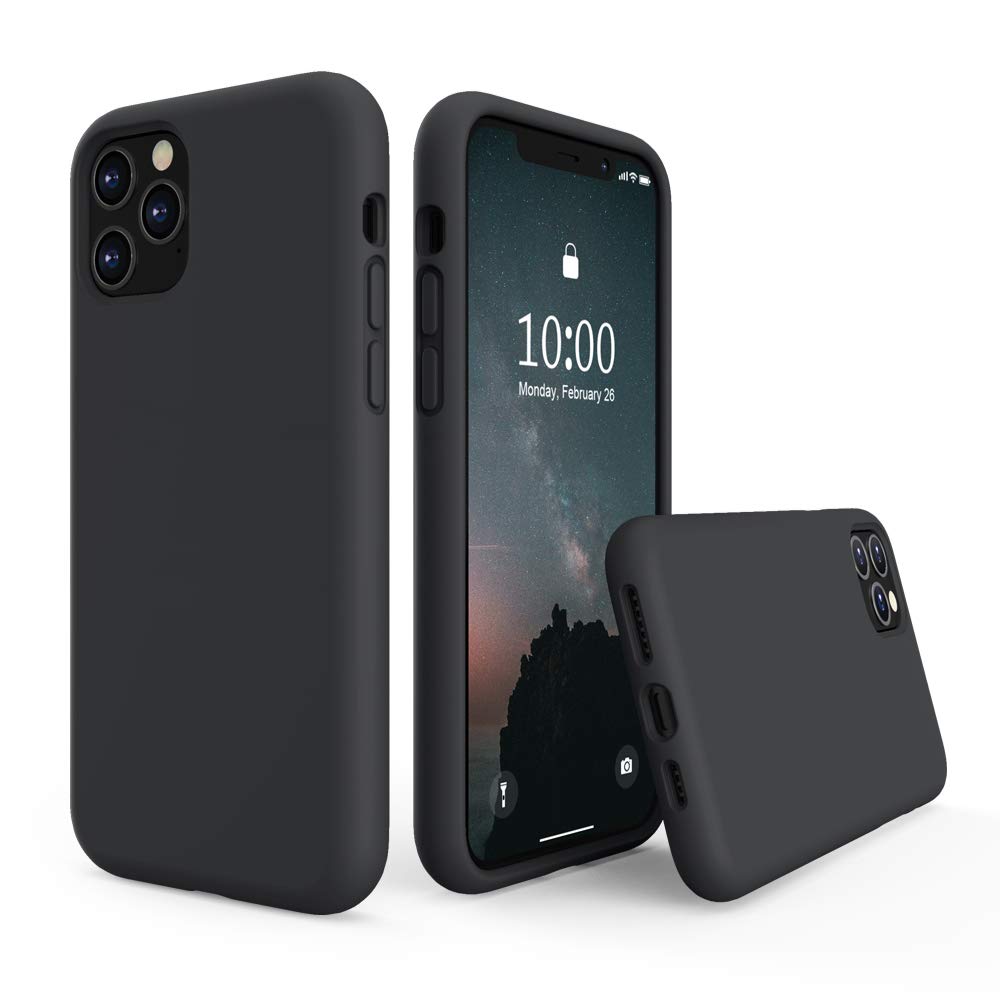 SURPHY iPhone 11 Pro Case 5.8 Inch - Premium Shockproof Liquid Silicone Cover with Microfiber Lining for iPhone 11 Pro (2019 Model) - Perfect for Daily Use, Travel & Outdoor Protection - Black