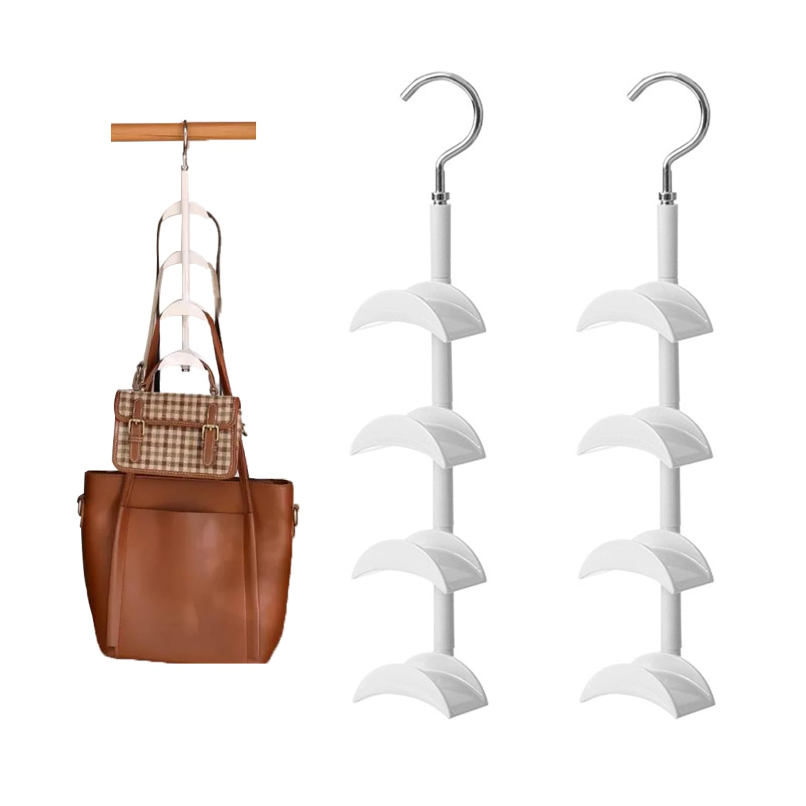 360° Rotating Purse Hanger with Widened Arc - Premium Smooth Handbag Hanger for Closet, Durable & Anti-Deformation (2-Pack, White) - Perfect for Organizing Purses, Totes & Accessories in Bedroom, Closet or Entryway