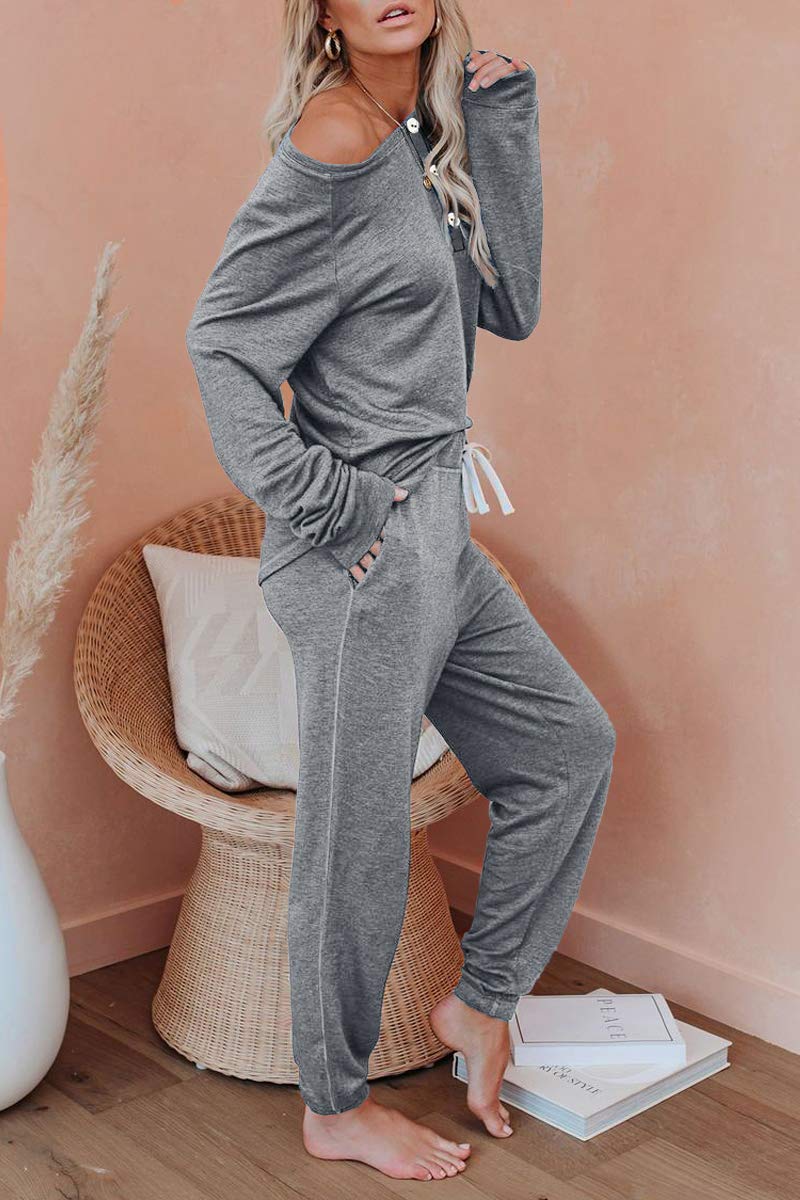AUTOMET Women's 2-Piece Pajama Set - Soft Fall Loungewear Sweatsuit with Comfortable Sweatpants | Cozy Homewear for Relaxing, Sleeping & Lounge Wear