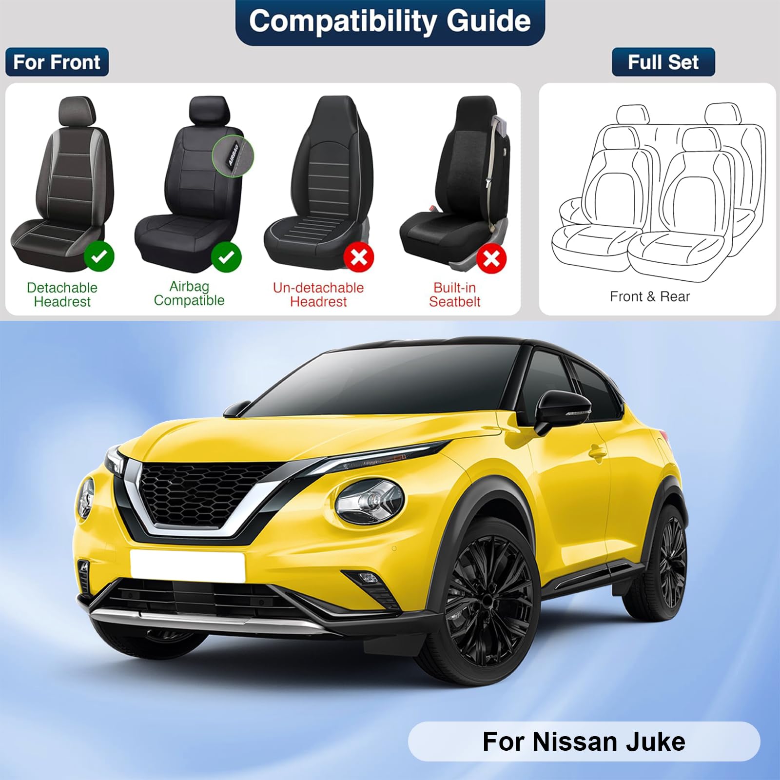 Premium Leather Car Seat Covers for Nissan Juke 2011-2017 - Universal Anti-Slip Design Fits Most Cars, Sedans, SUVs & Trucks (Black Red Bars) - Perfect for Daily Commuting, Road Trips & Vehicle Protection