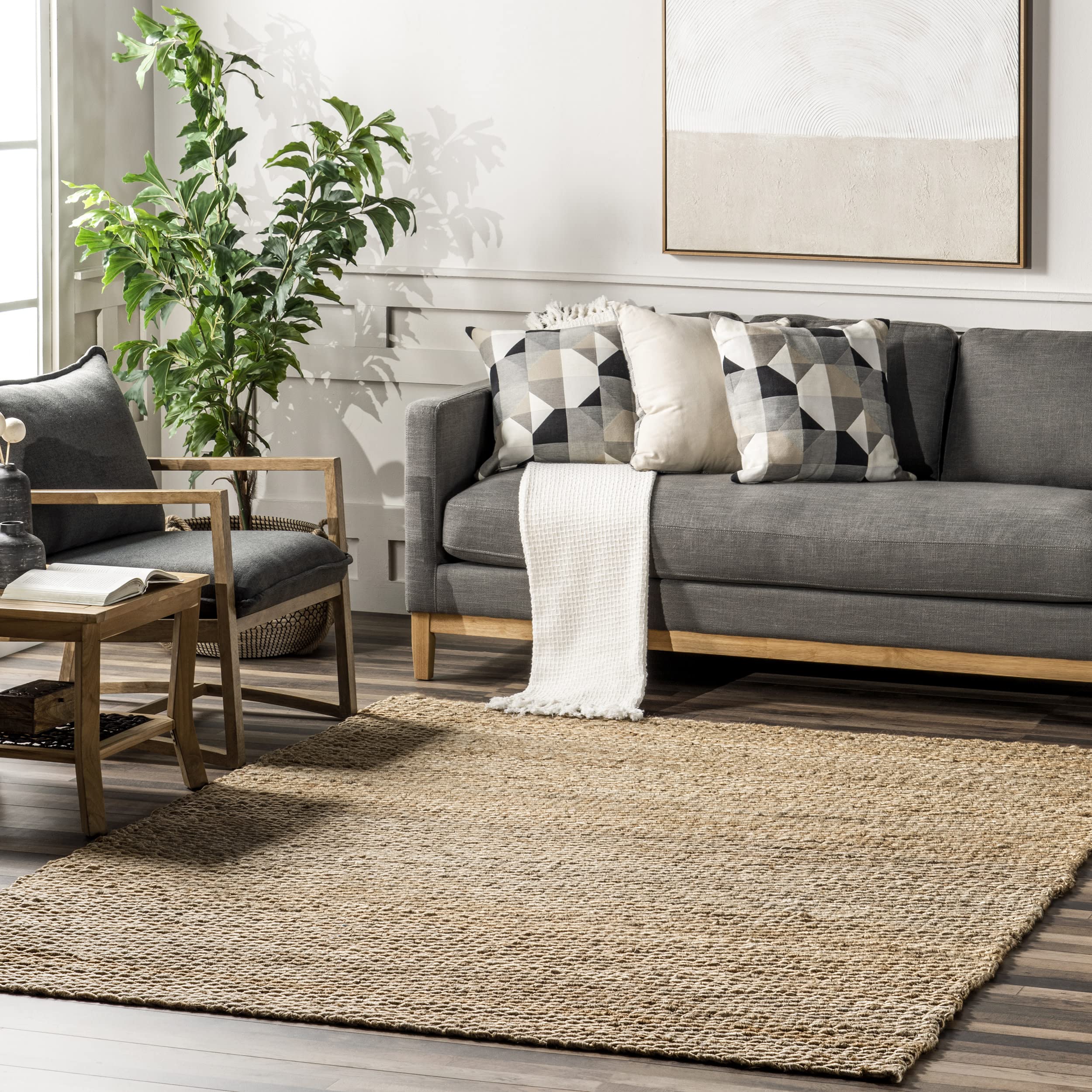 nuLOOM Hailey Hand Woven Jute Area Rug 8' x 8' Square Natural Fiber - Perfect for Living Room, Bedroom & Boho Home Decor
