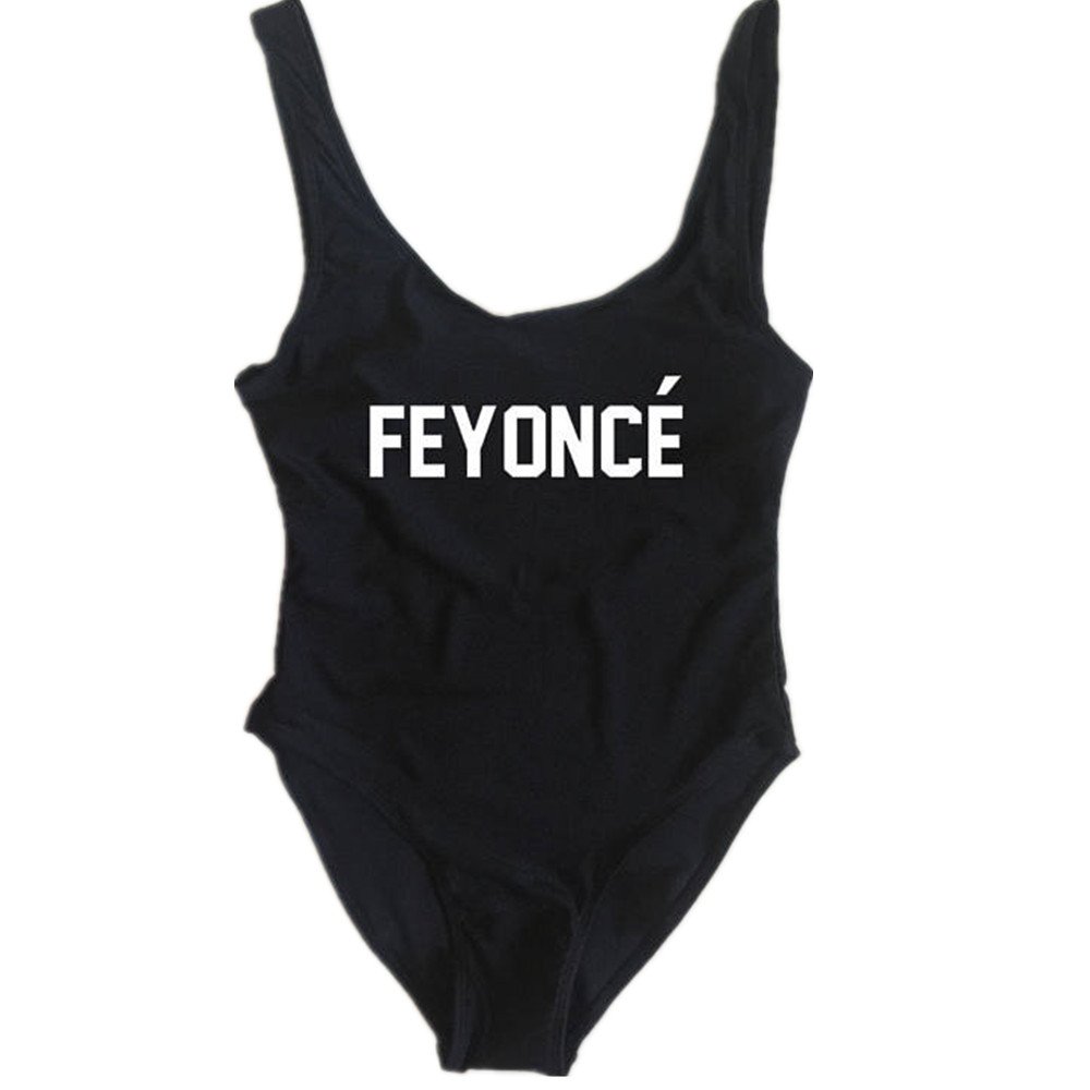 Feynoce Women's Backless One Piece Swimsuit with Letter Print - Stylish Beachwear for Pool Parties, Vacations & Summer Getaways