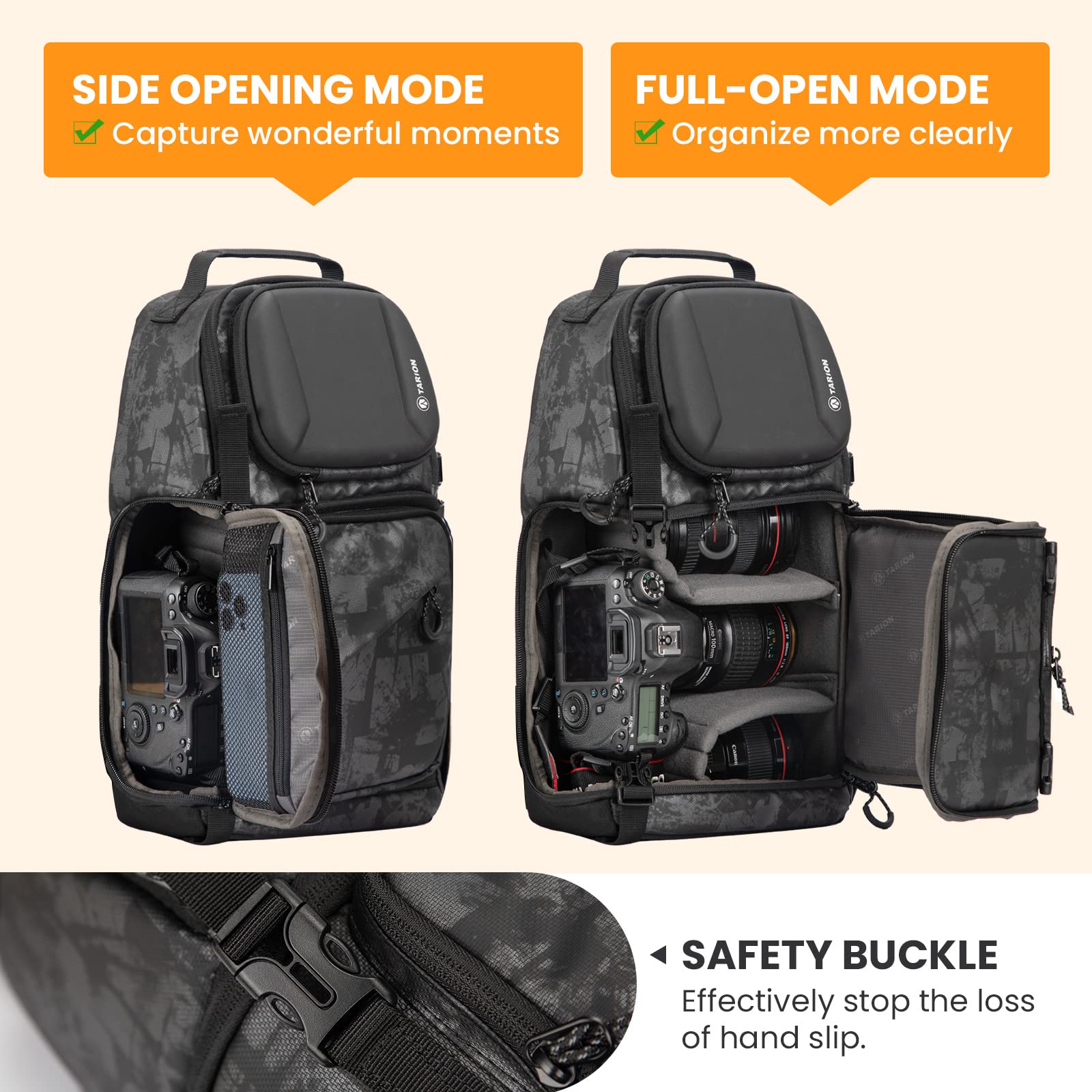 **TARION TR-S Waterproof Camera Shoulder Bag - Travel Photography Backpack with Rain Cover, Black & Grey, Small Daypack for DSLR & Mirrorless Cameras - Perfect for Hiking, Travel & Outdoor Photography**