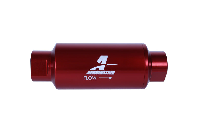 Aeromotive AN-10 Inline Fuel Filter with 10 Micron Microglass Element - Red Anodized Finish for High-Performance Fuel Systems & Racing Applications