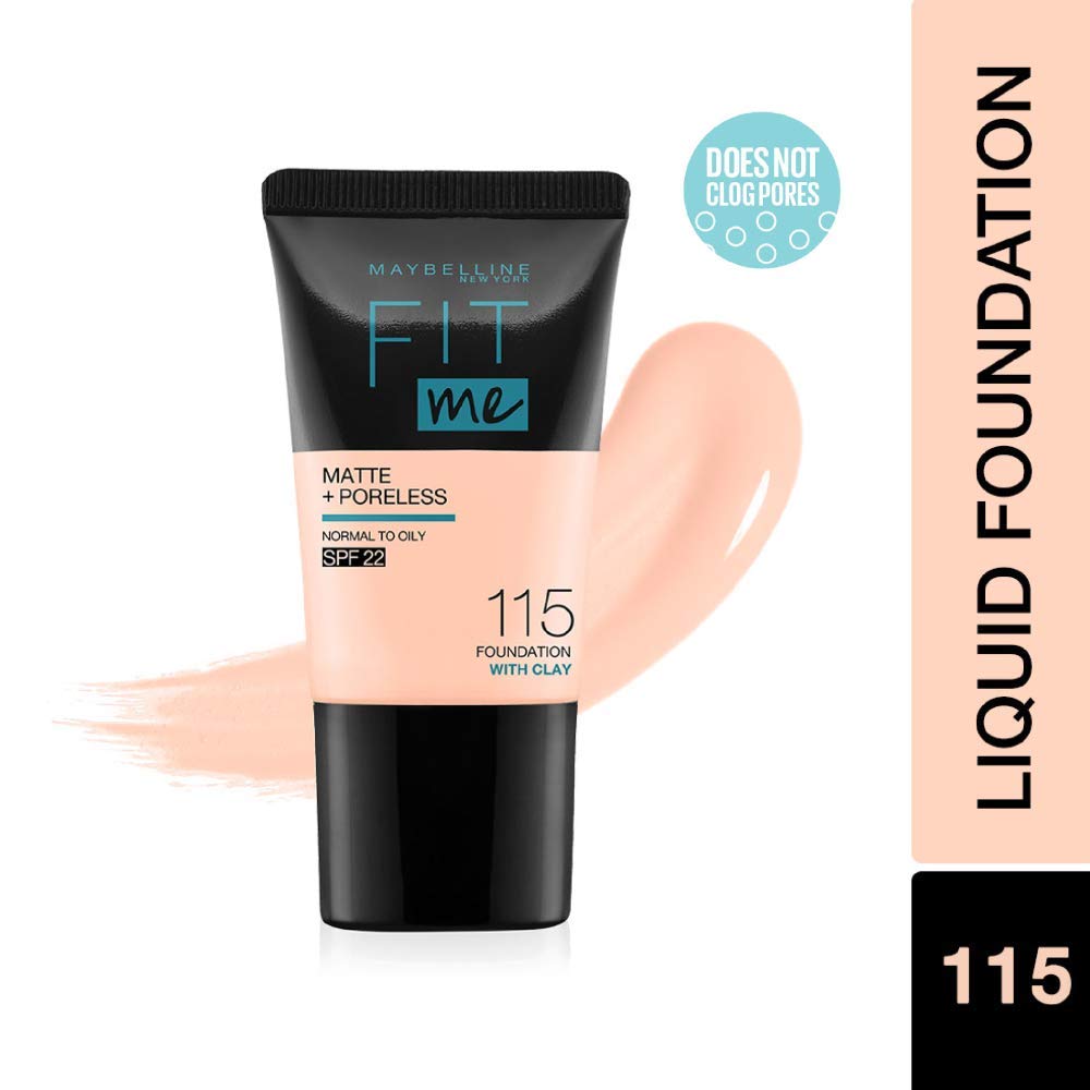 Maybelline Fit Me Matte+Poreless Liquid Foundation - 115 Ivory, 18ml & Hypercurl Washable Mascara - Black, 9.2ml | Oil-Free Makeup Combo for Flawless Matte Finish & Voluminous Lashes | Perfect for Everyday Wear & Special Occasions