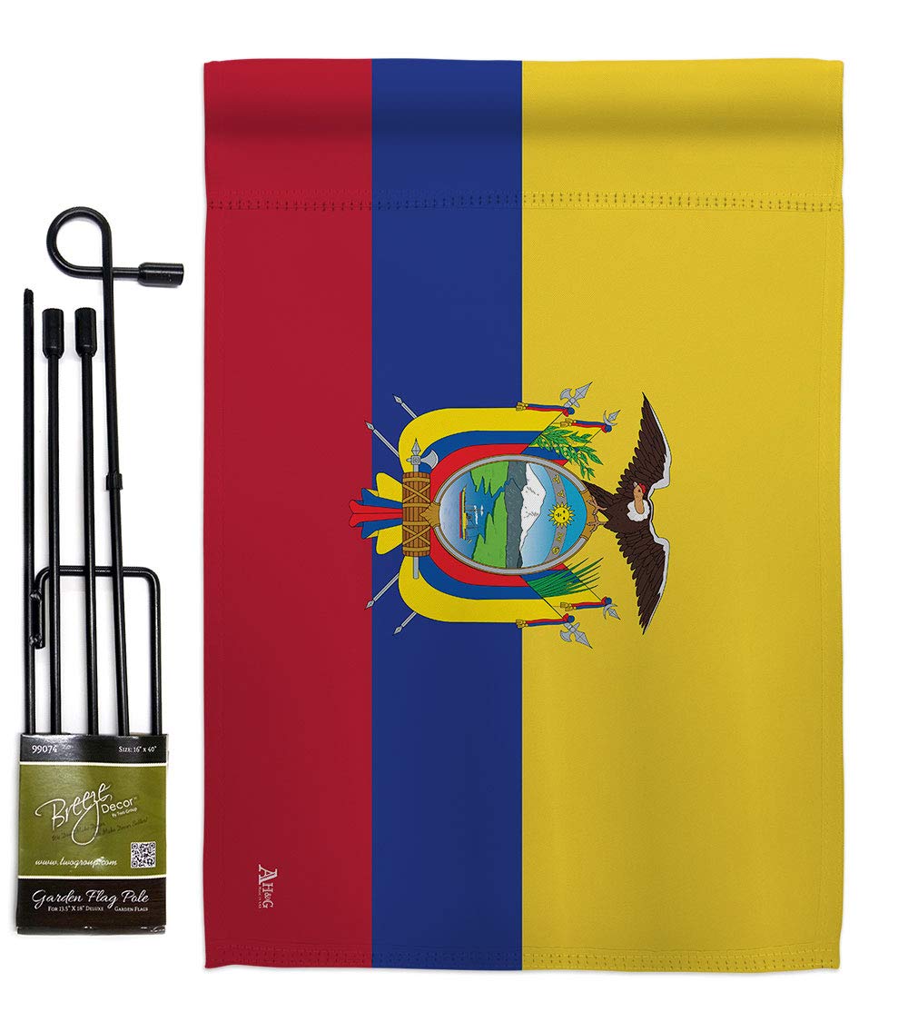 Americana Home & Garden Ecuador Double-Sided Garden Flag Set with Stand - USA Made Country House Decoration Banner for Yard, Patio & Outdoor Decor - Perfect for National Holidays, Cultural Events & International Celebrations
