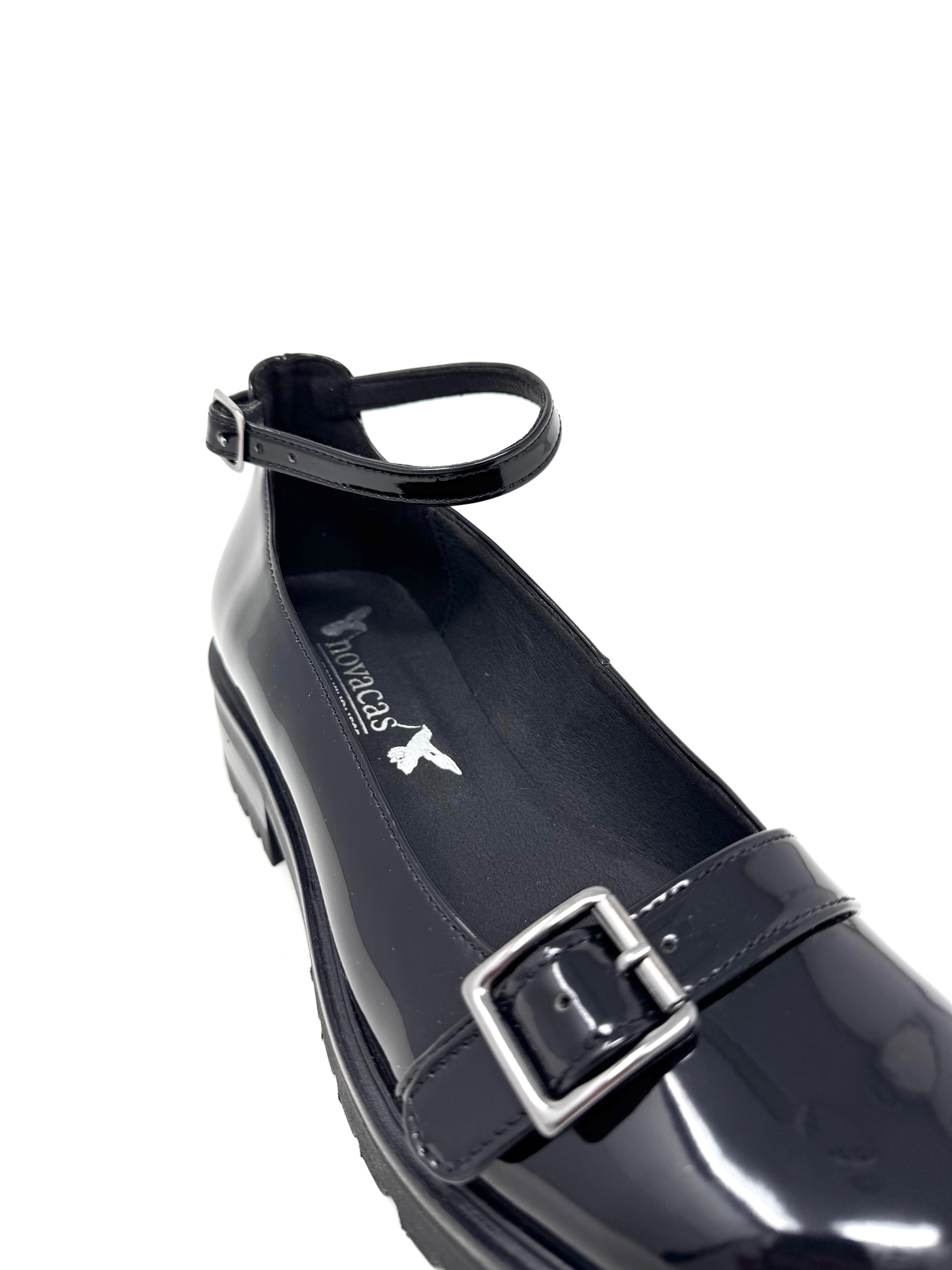 Novacas Lexie Black Patent Mary Jane Shoes - Comfortable & Stylish Women's Flats for Work, Office & Casual Wear