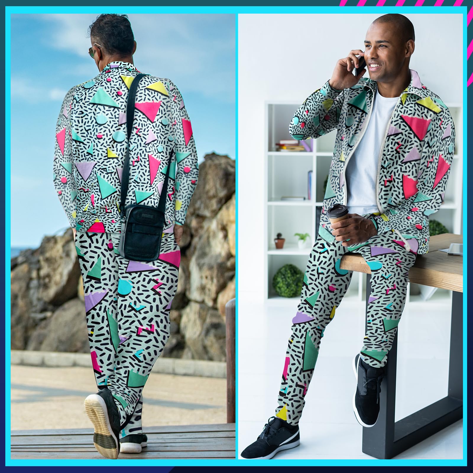Arssm Retro 80s 90s Vintage Tracksuit Set for Men - Classic Jacket & Joggers Sweatpants | 80s Inspired Streetwear | Perfect for Casual Wear, Hip Hop Fashion & Retro Parties