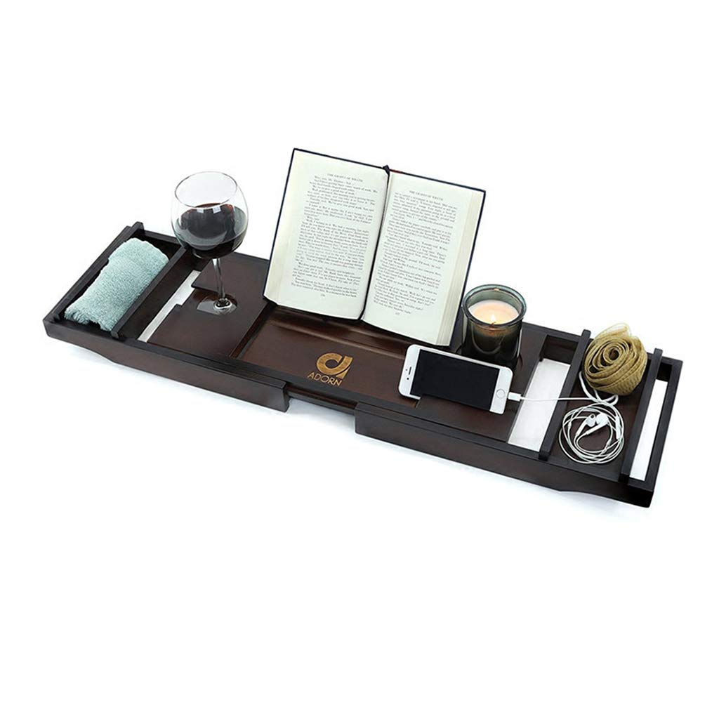 Premium Bathtub Caddy Tray with Phone Holder - Multi-Function Bath Storage Organizer for Bathroom (Brown, 10.9x23cm) - Perfect for Relaxing Baths, Reading & Wine Enjoyment