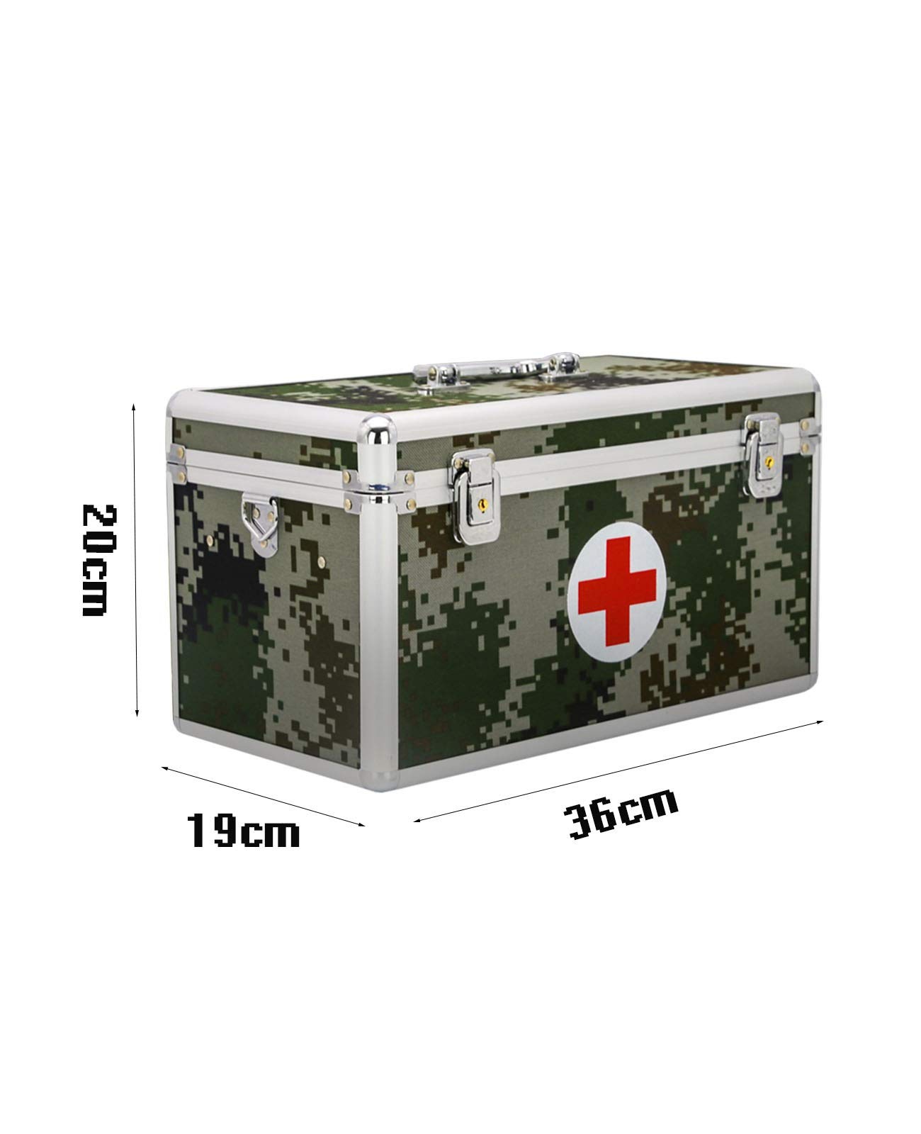 Portable First Aid Kit - Aluminum Alloy Medical Storage Box for Home, Car & Office (36x19x20cm) | Compact Medicine Organizer with Camouflage Design | Emergency Preparedness for Family Safety & Outdoor Activities