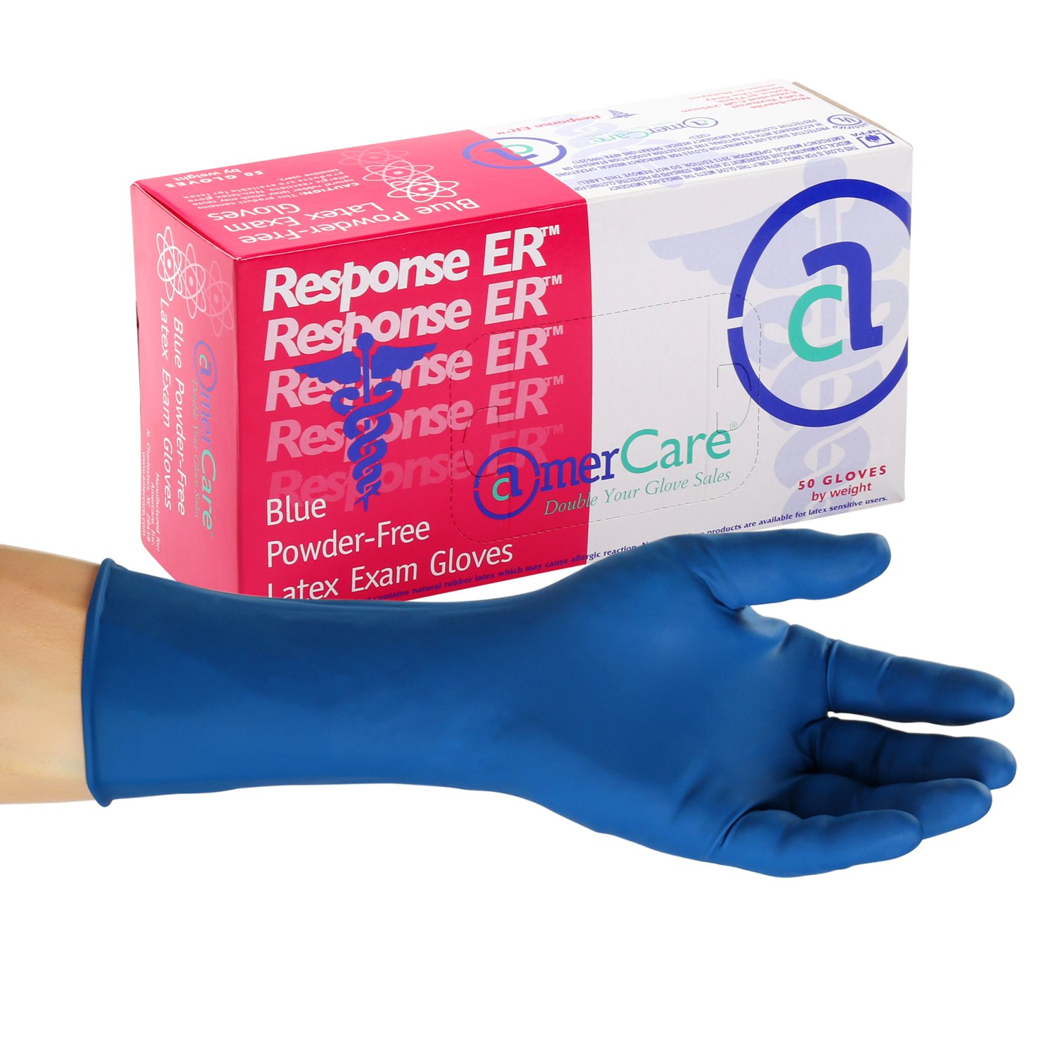 AmerCare Response ER Powder Free Exam Gloves, Latex - Medical Grade, Disposable Nitrile Gloves for Healthcare, Dental, Tattoo & Salon Use - 100 Count Box