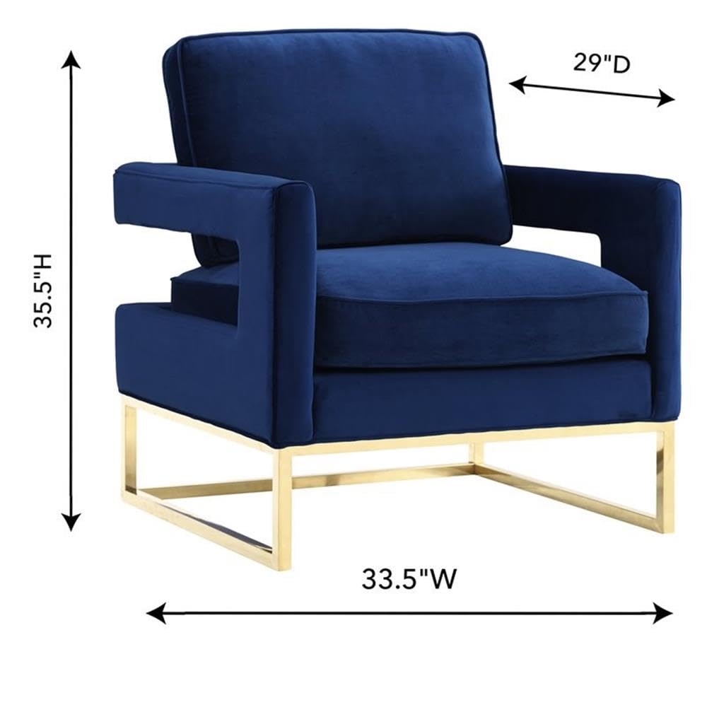 TOV Furniture Avery Collection Modern Leather Upholstered Armchair with Gold Metal Legs - Navy Blue Living Room Accent Chair for Home Office, Lounge & Den Decor