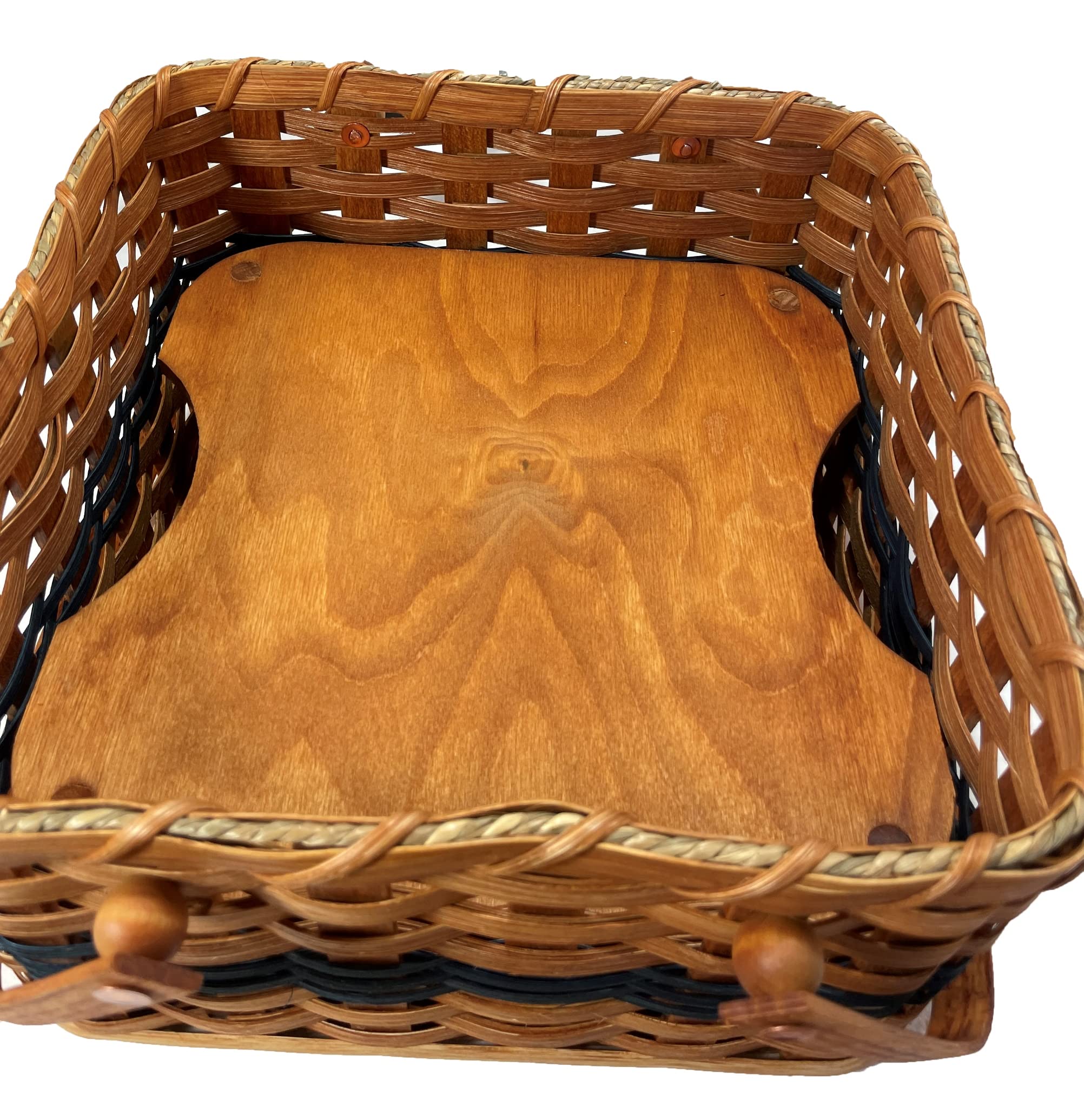 Amish Double Pie Carrier - Handmade Square Oak Basket with Swinging Handles - Perfect for Picnics, Potlucks & Holiday Baking - Blue