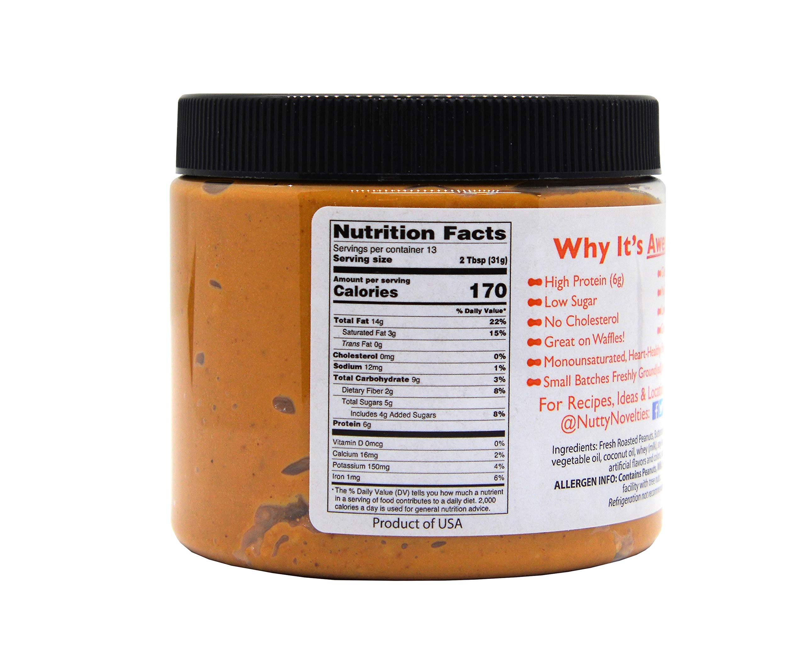 Nutty Novelties All-Natural Butterscotch Peanut Butter - High Protein, Low Sugar, Cholesterol-Free Healthy Spread - No Preservatives or Salt, Creamy Texture - 15oz Jar - Perfect for Toast, Smoothies & Baking