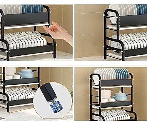 Stainless Steel 3-Tier Plate Rack Dish Drainer with Removable Drainboard - Rustproof Kitchen Organizer for Plates, Pans & Utensils - Perfect for Small Spaces, Countertop Storage & Dish Drying (Black)