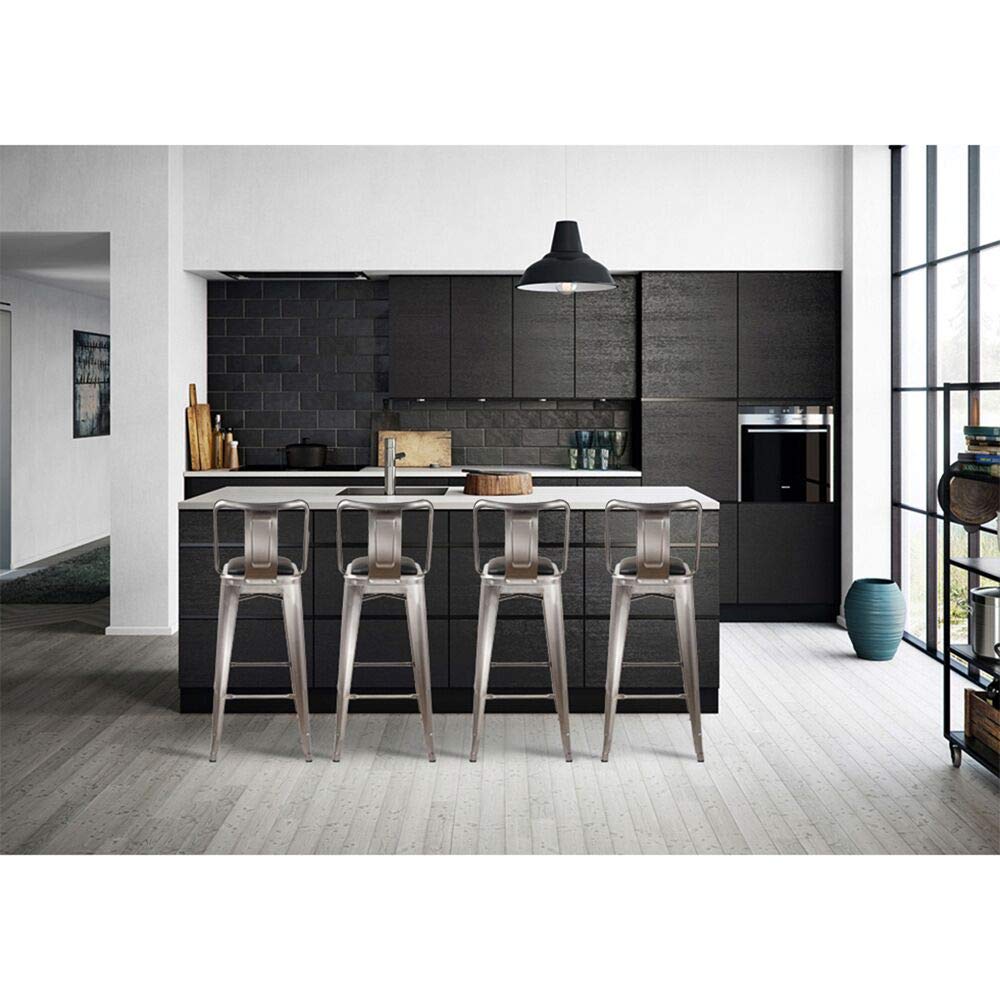 GIA 30-Inch Bar Height Metal Stool with Black Vegan Leather Seat - Gunmetal Finish - Modern Kitchen Island & Counter Height Stool for Home, Bar, Restaurant & Cafe Use