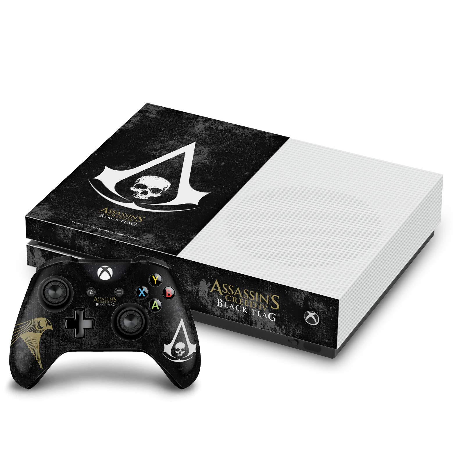 Official Licensed Assassin's Creed Grunge Black Flag Vinyl Skin Decal Sticker - Compatible with Xbox One S Console & Controller Bundle - Perfect for Gaming Setups & Console Customization
