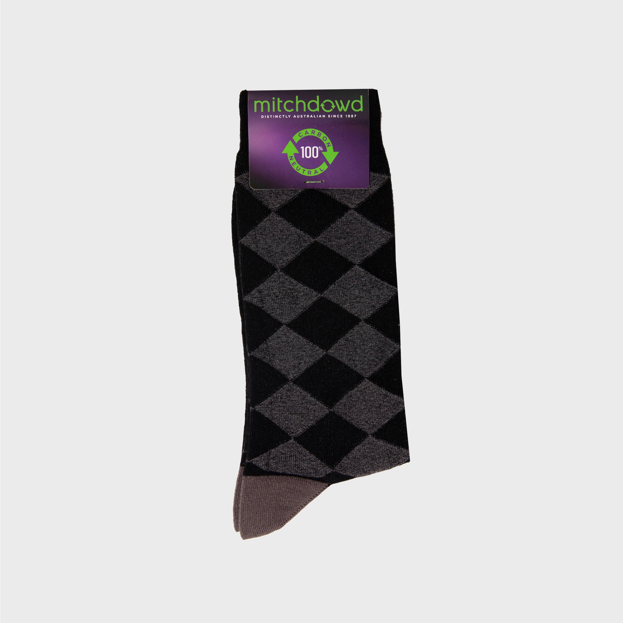 Men's Argyle Cotton Crew Socks - Black | Comfortable & Breathable Casual Dress Socks for Work, Office & Everyday Wear