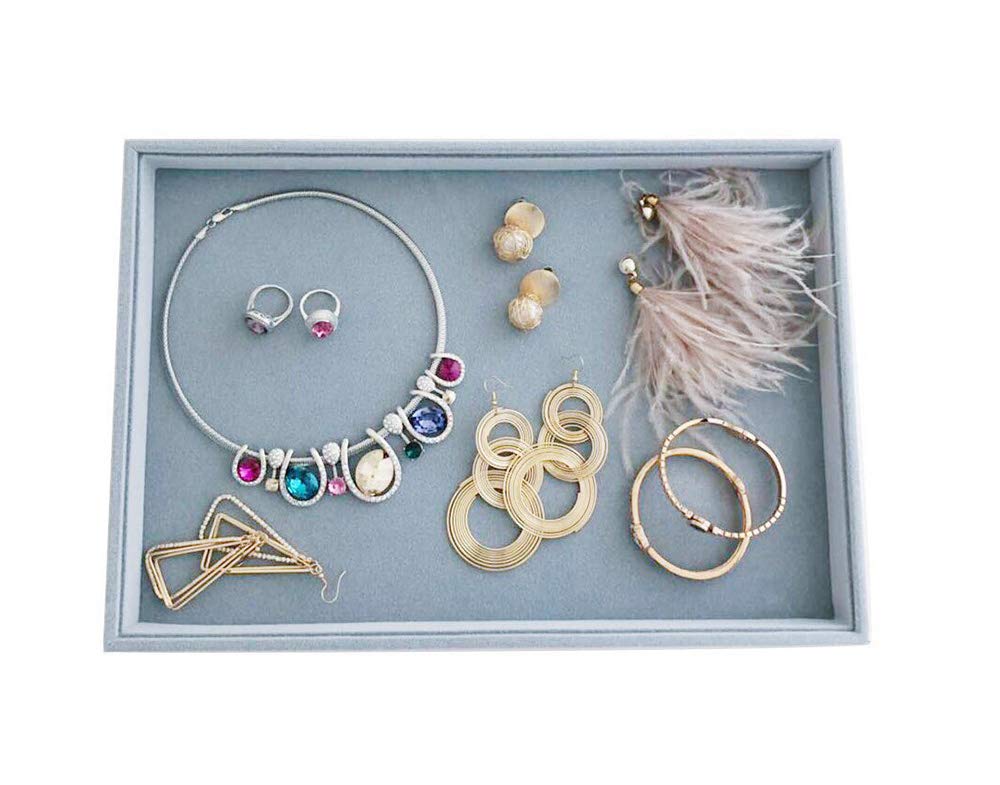 Premium Velvet Grey Jewelry Trays - Stackable Drawer Organizer Inserts with Dividers for Necklaces, Rings & Watches | Luxury Jewelry Storage Solution for Bedroom Vanity & Travel Case Organization