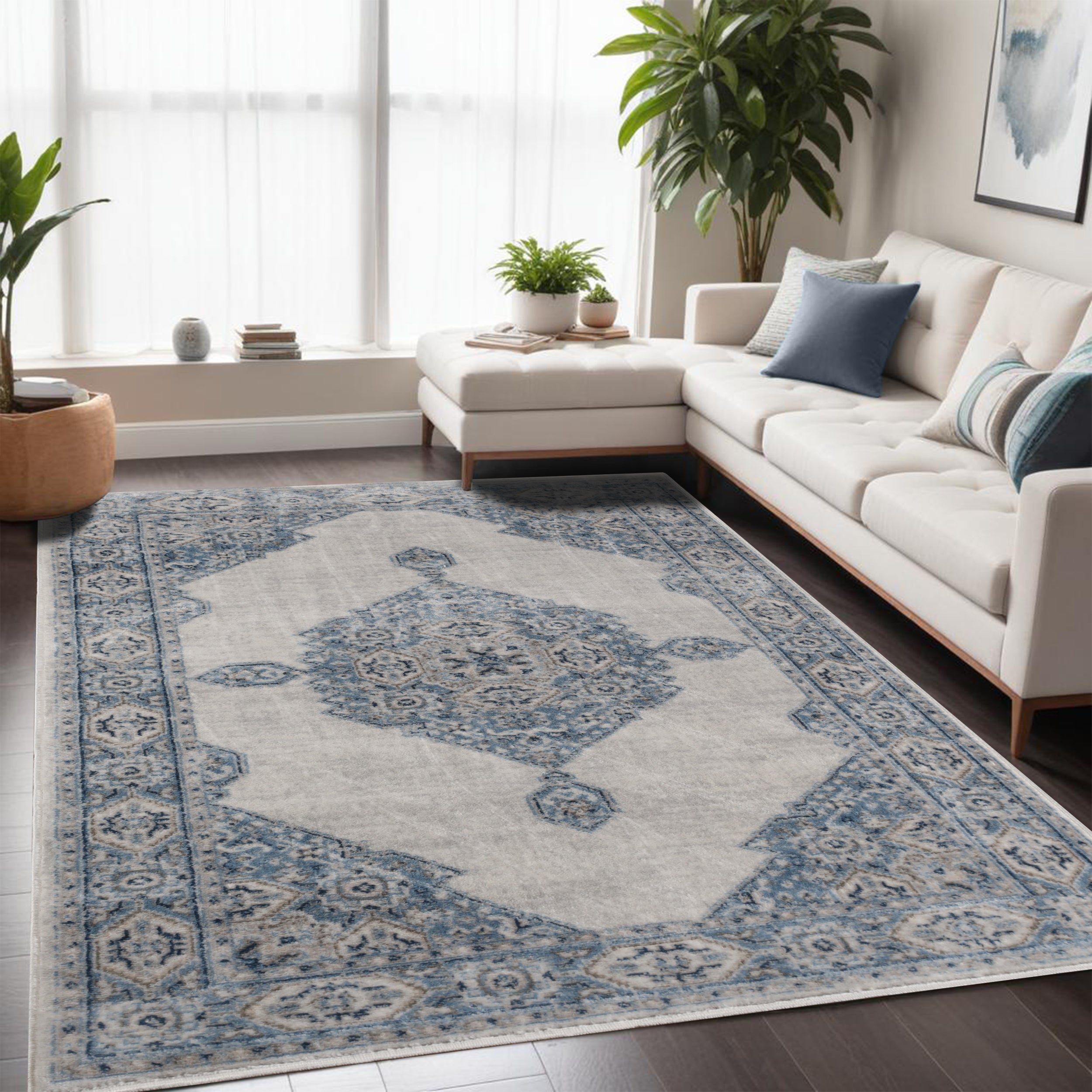 Kailani Modern Farmhouse Geometric Medallion Indoor Area Rug - Non-Slip Living Room Carpet, Bedroom Runner, Entryway Decor for Home & Office