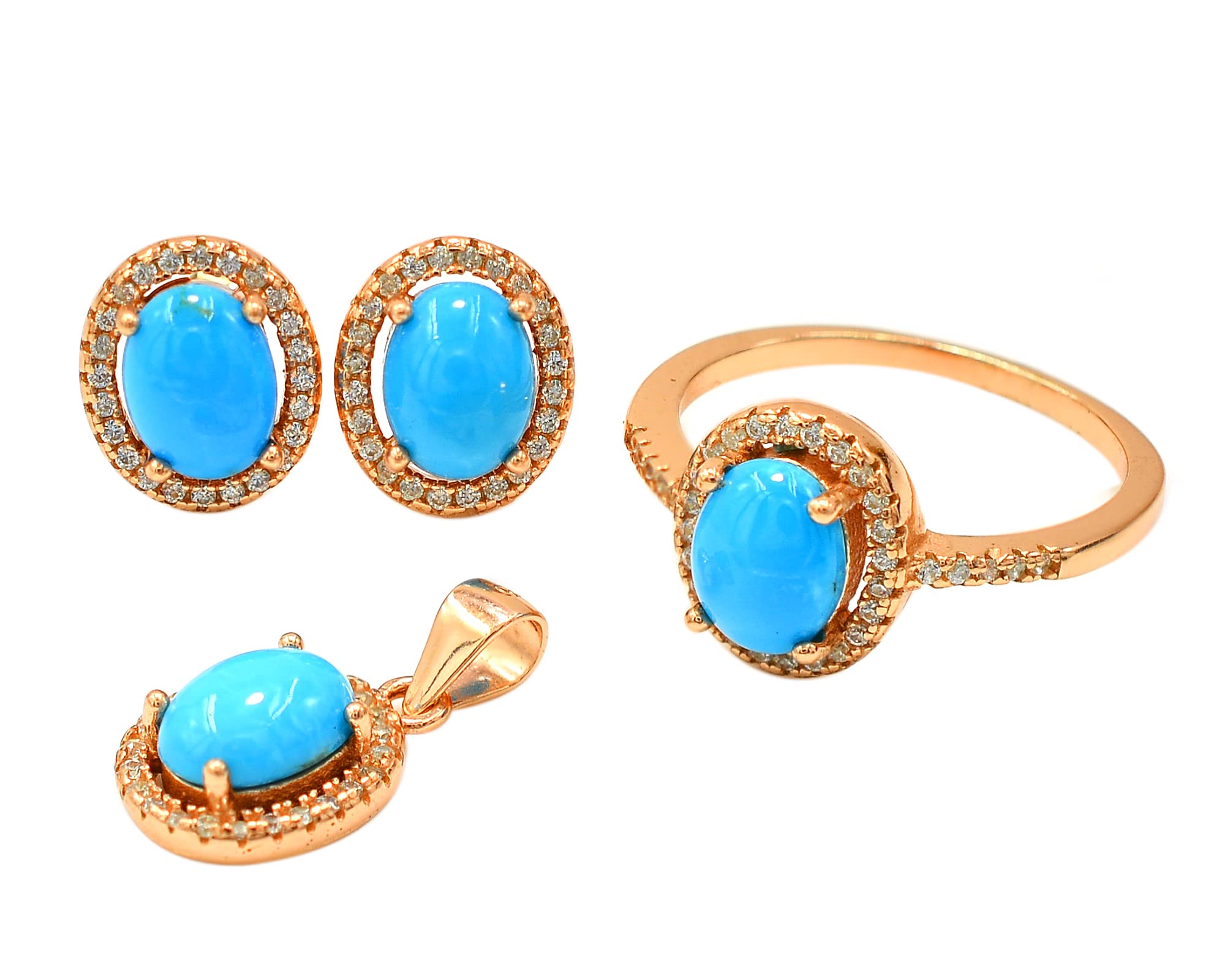 Natural Sleeping Beauty Blue Turquoise Gemstone Jewelry Set - 925 Sterling Silver Ring, Earrings & Pendant for Women | December Birthstone, Birthday Gift for Girlfriend, Friendship Gift | Perfect for Special Occasions, Date Nights & Everyday Elegance