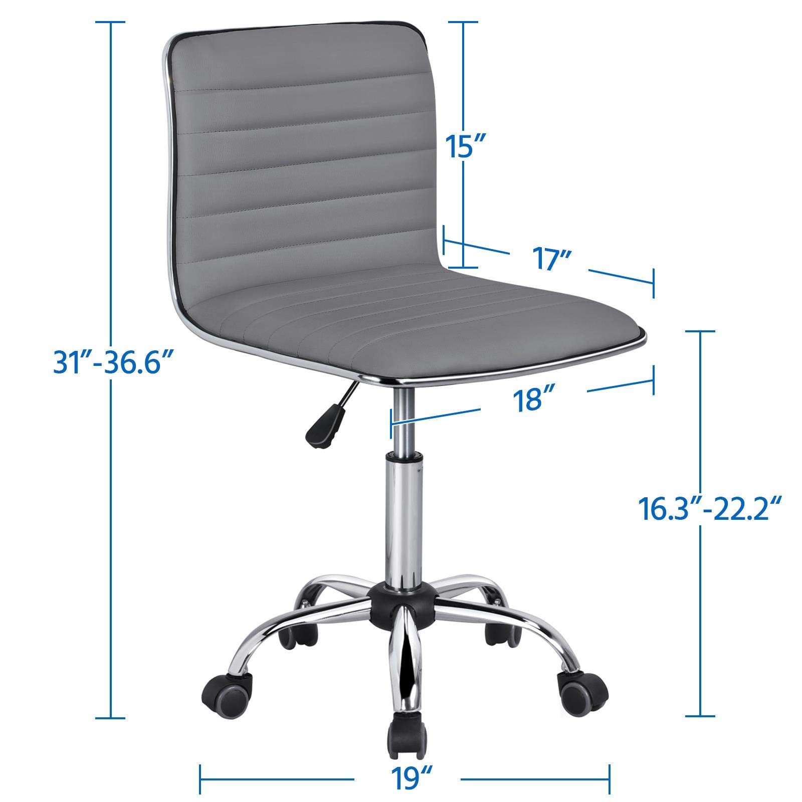 Yaheetech 2-Piece Armless Office Chair Set - Modern Adjustable Low-Back Swivel Task Chair with Rolling Wheels, Gray Leather - Perfect for Home Office, Makeup Vanity & Small Workspaces