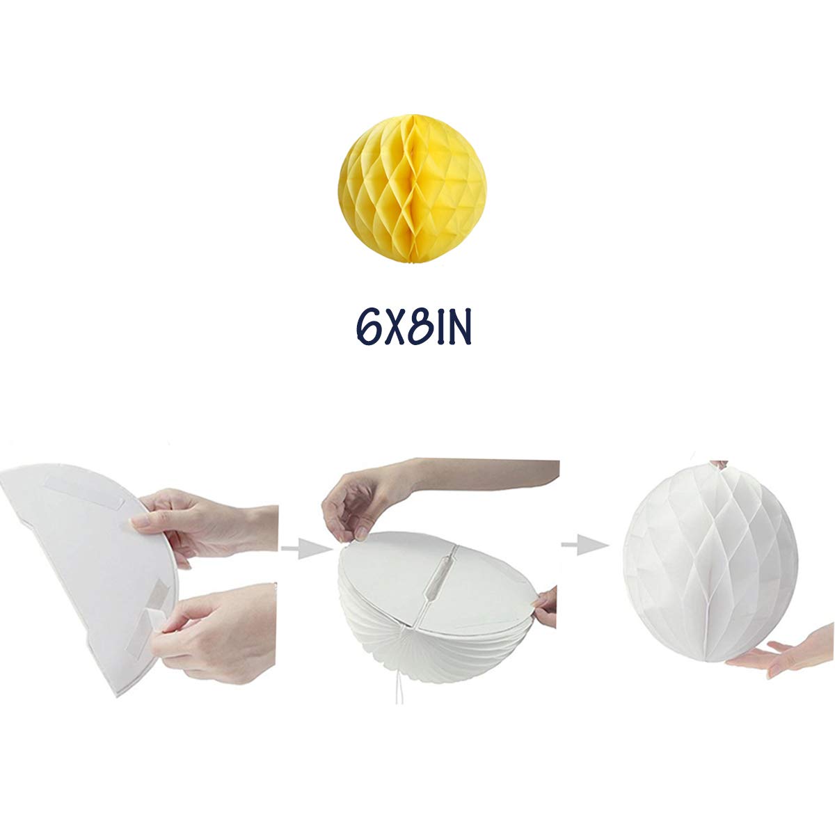 6PCS Yellow Honeycomb Tissue Paper Balls - 8 Inch Party Decorations for Wedding, Birthday, Baby Shower & Nursery Wall Backdrop | Bulk Pom Pom Flowers for Festive Events & Home Decor